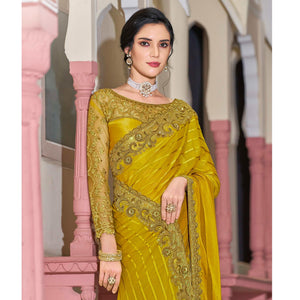 Golden Floral Sequence Embroidered Art Silk Saree - Peachmode