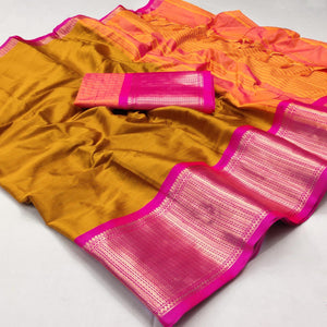 Golden Woven Cotton Silk Saree - Peachmode