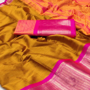 Golden Woven Cotton Silk Saree - Peachmode