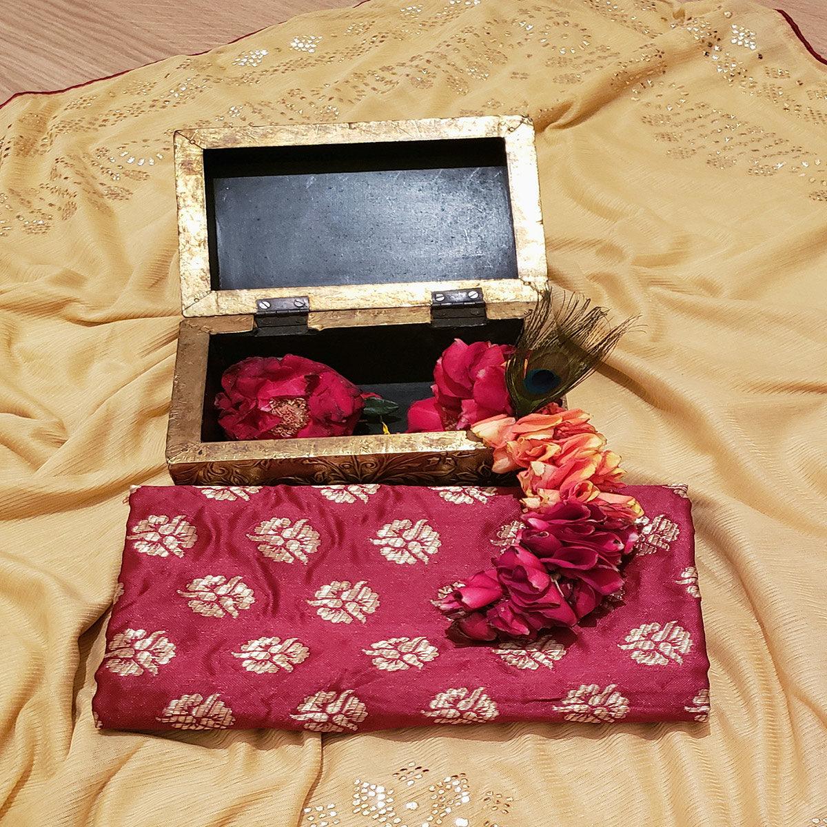 Gorgeous Beige Colored Festive Wear Embellished Art Silk Saree - Peachmode