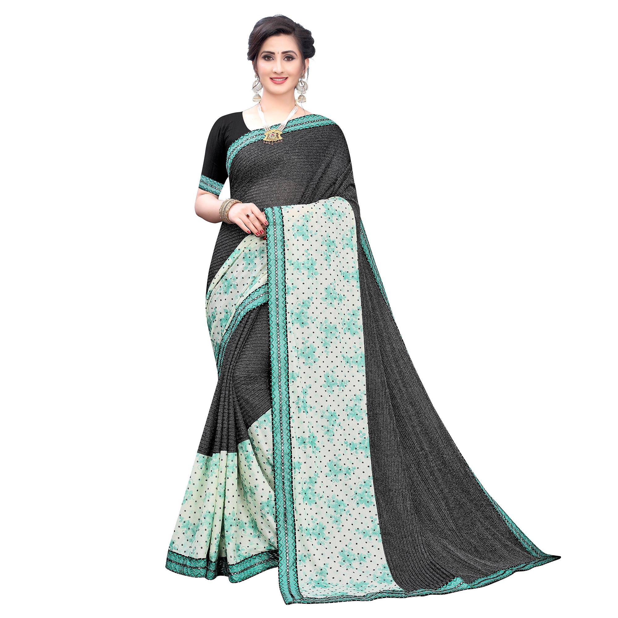 Gorgeous Black Colored Party Wear Printed Art Silk Saree - Peachmode