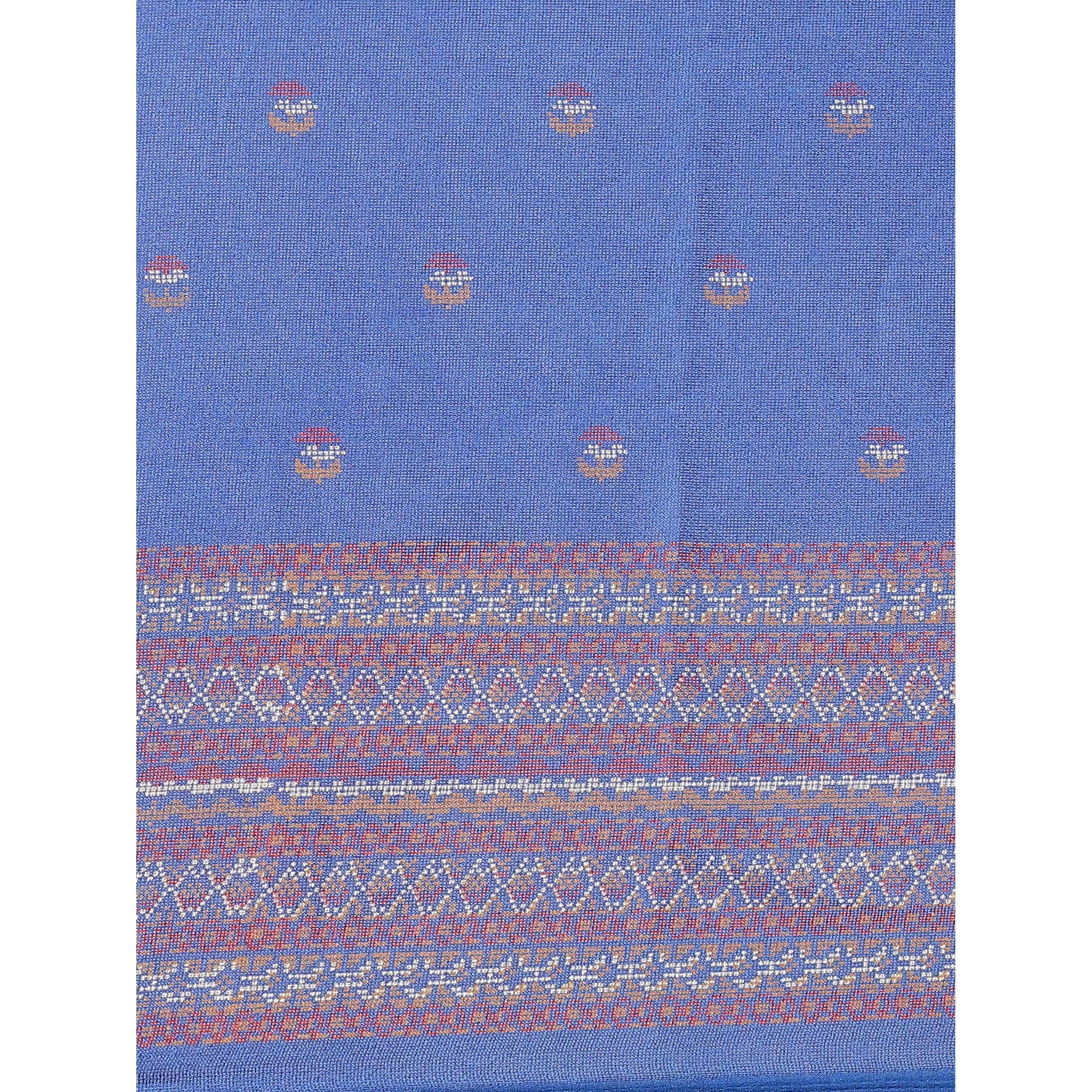 Gorgeous Blue Colored Casual Wear Printed Jute Silk Saree - Peachmode