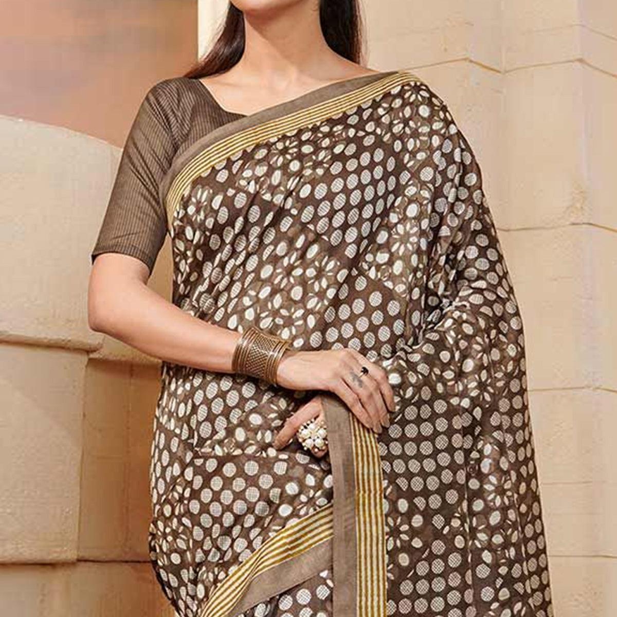Gorgeous Brown Colored Casual Wear Printed Bhagalpuri Silk Saree - Peachmode