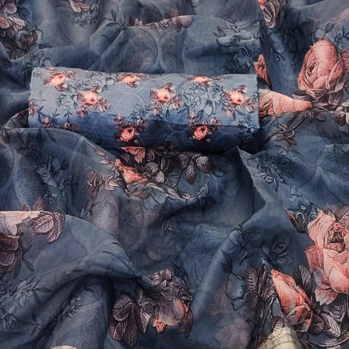 Gorgeous Dark Grey Colored Partywear Digital Printed Georgette Saree - Peachmode