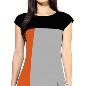 Gorgeous Gray-Orange Colored Casual Digital Printed Crepe Kurti - Peachmode