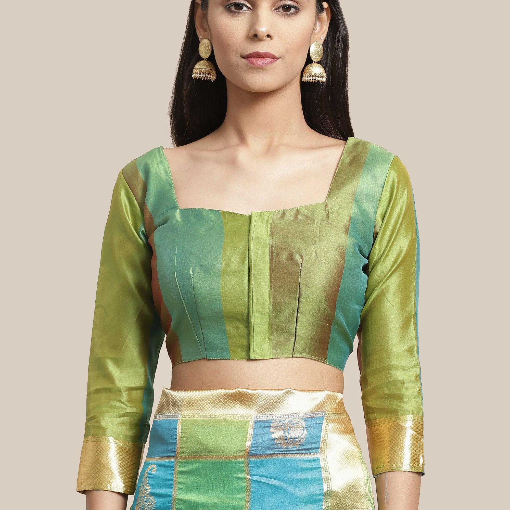 Gorgeous Green-Blue Colored Festive Wear Woven Silk Blend Saree - Peachmode