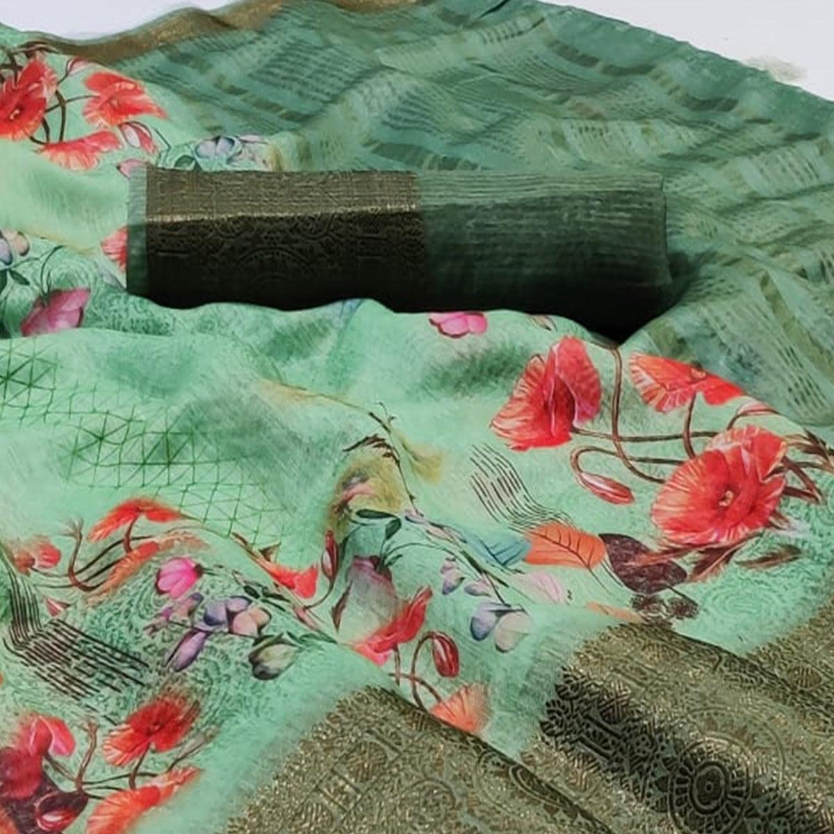 Gorgeous Green Colored Festive Wear Woven Banarasi Silk Saree - Peachmode