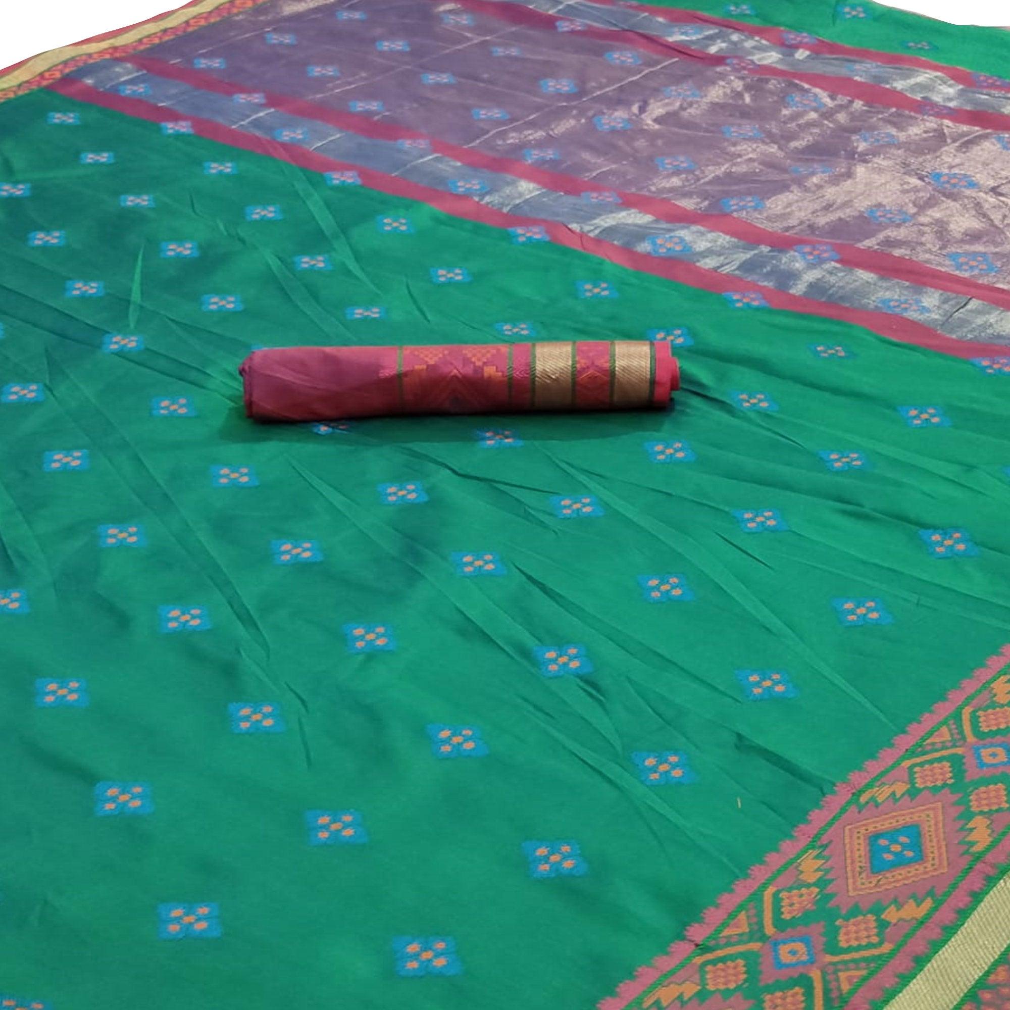 Gorgeous Green Colored Festive Wear Woven Silk Saree - Peachmode