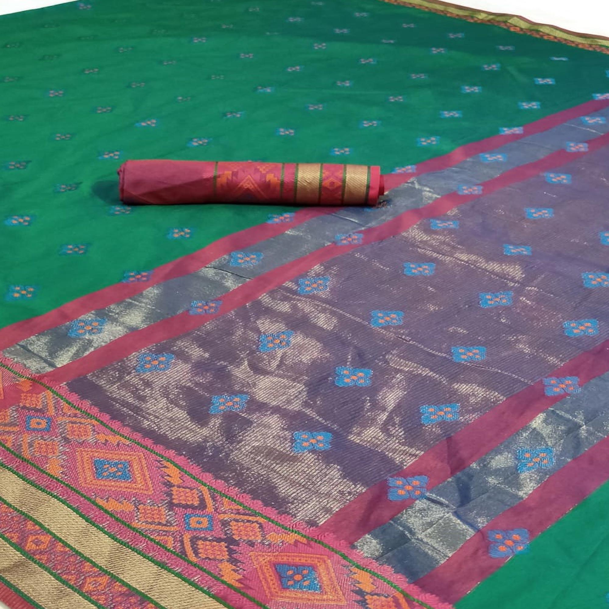 Gorgeous Green Colored Festive Wear Woven Silk Saree - Peachmode