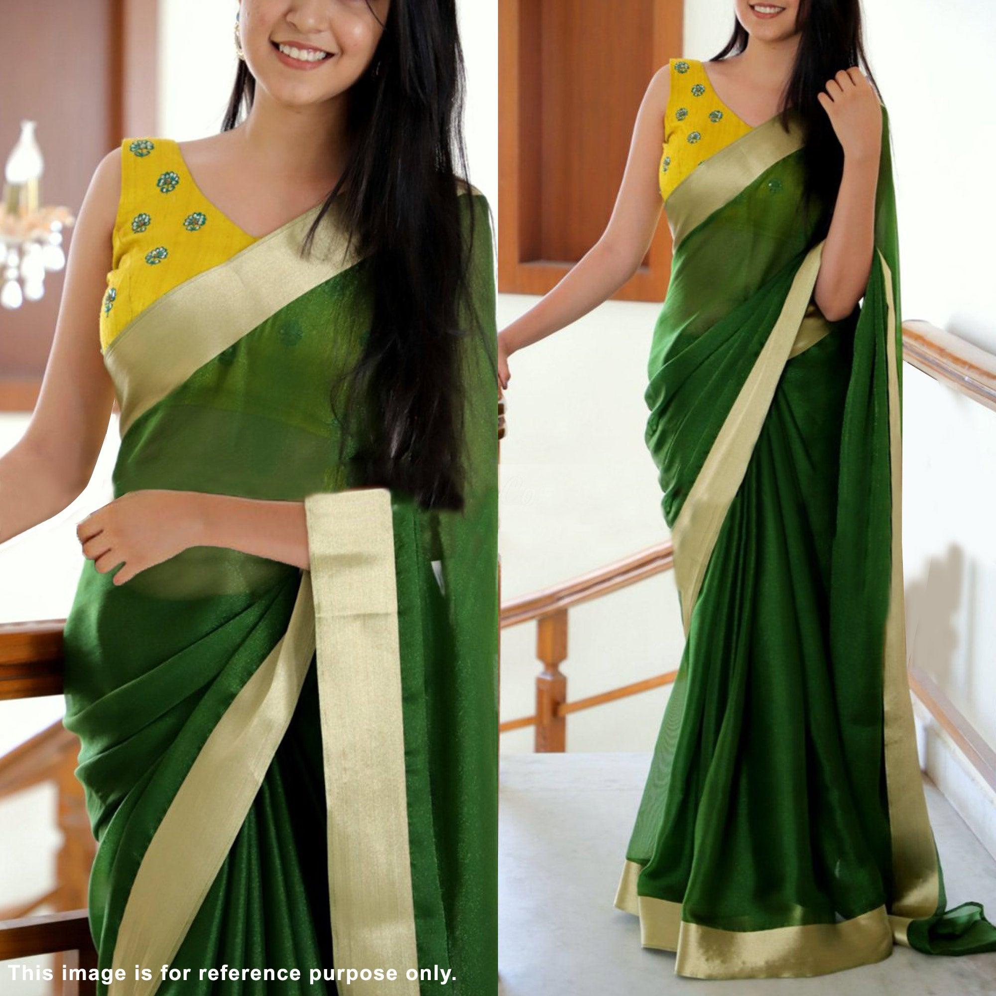 Gorgeous Green Partywear Embroidered Vichitra Art Silk Saree - Peachmode