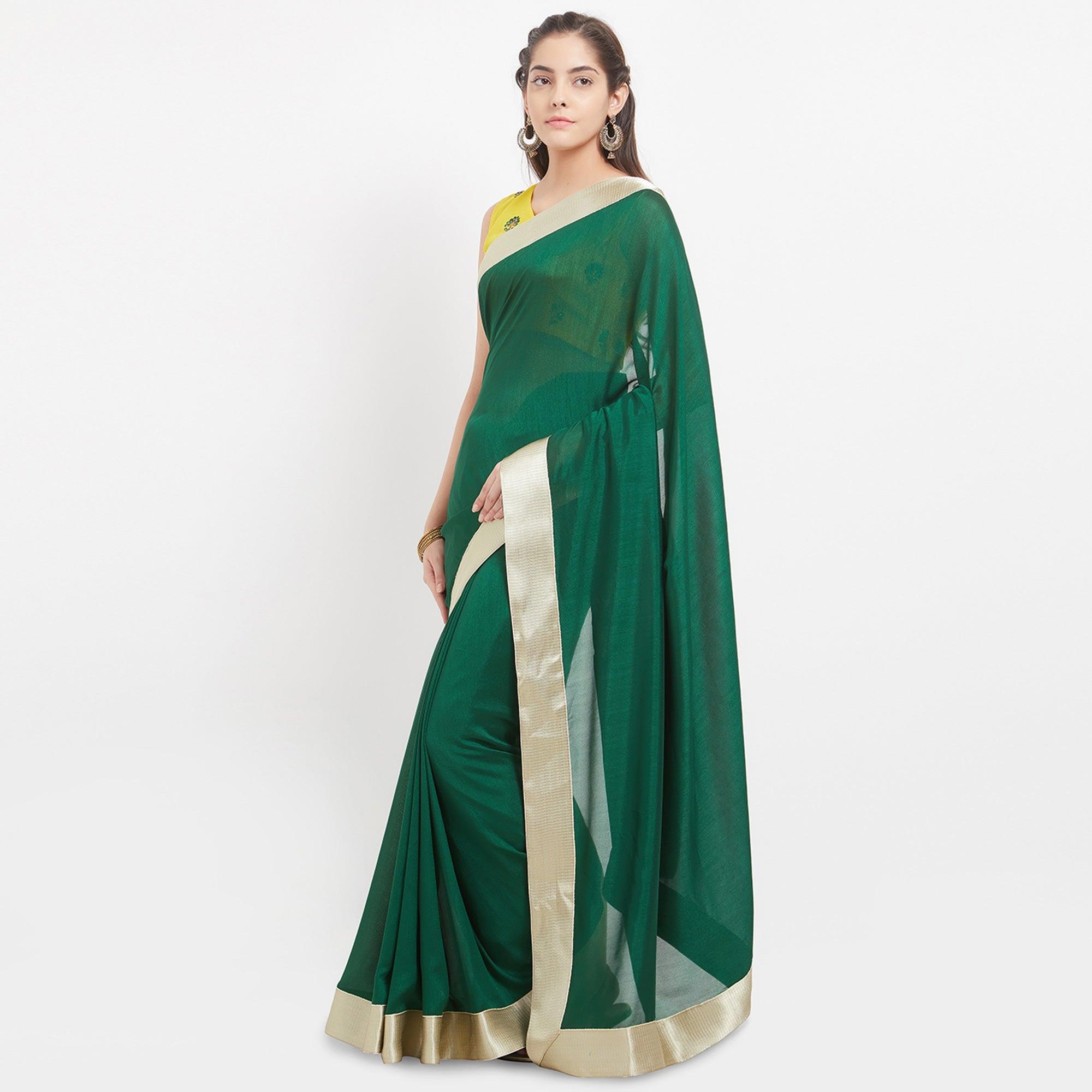 Gorgeous Green Partywear Embroidered Vichitra Art Silk Saree - Peachmode