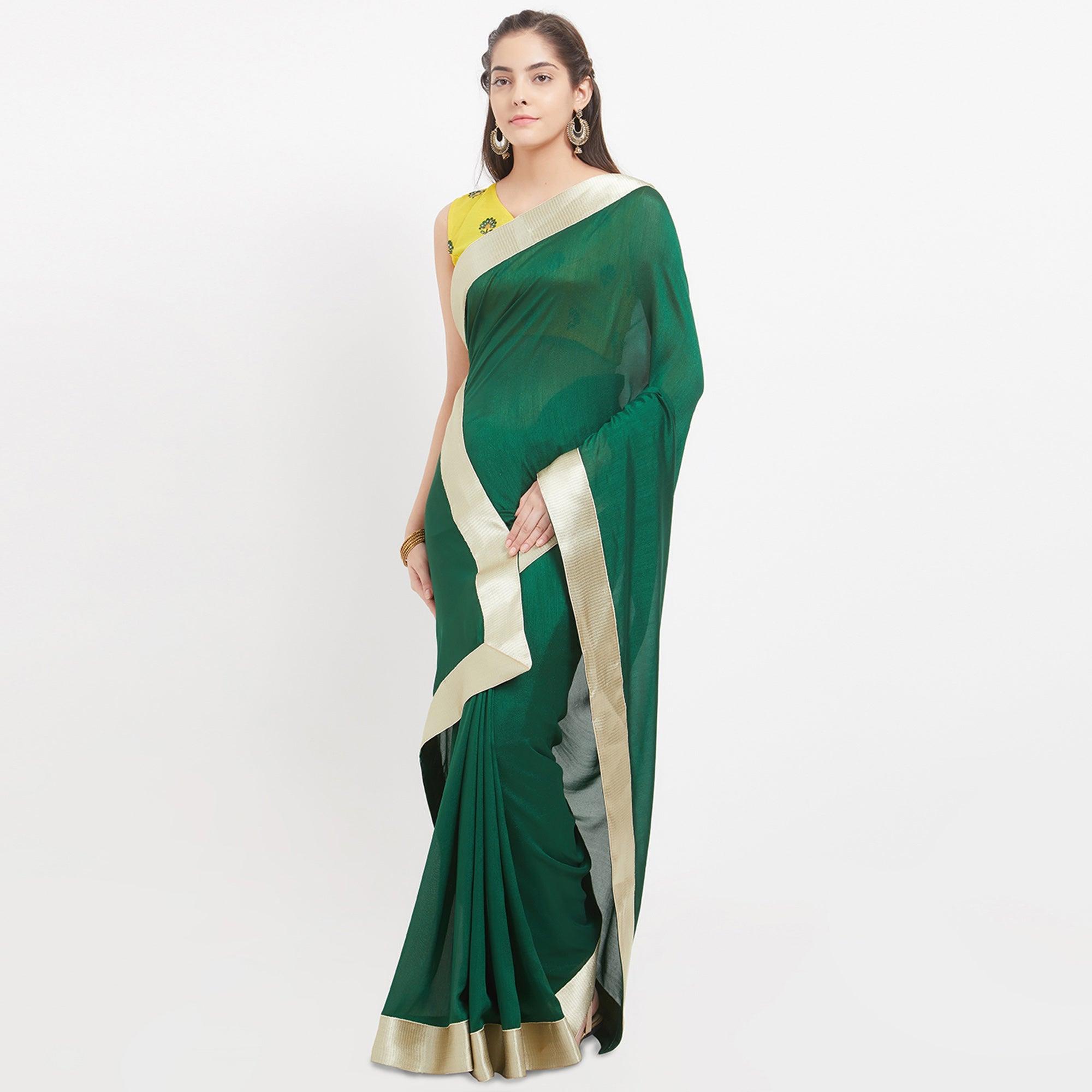 Gorgeous Green Partywear Embroidered Vichitra Art Silk Saree - Peachmode