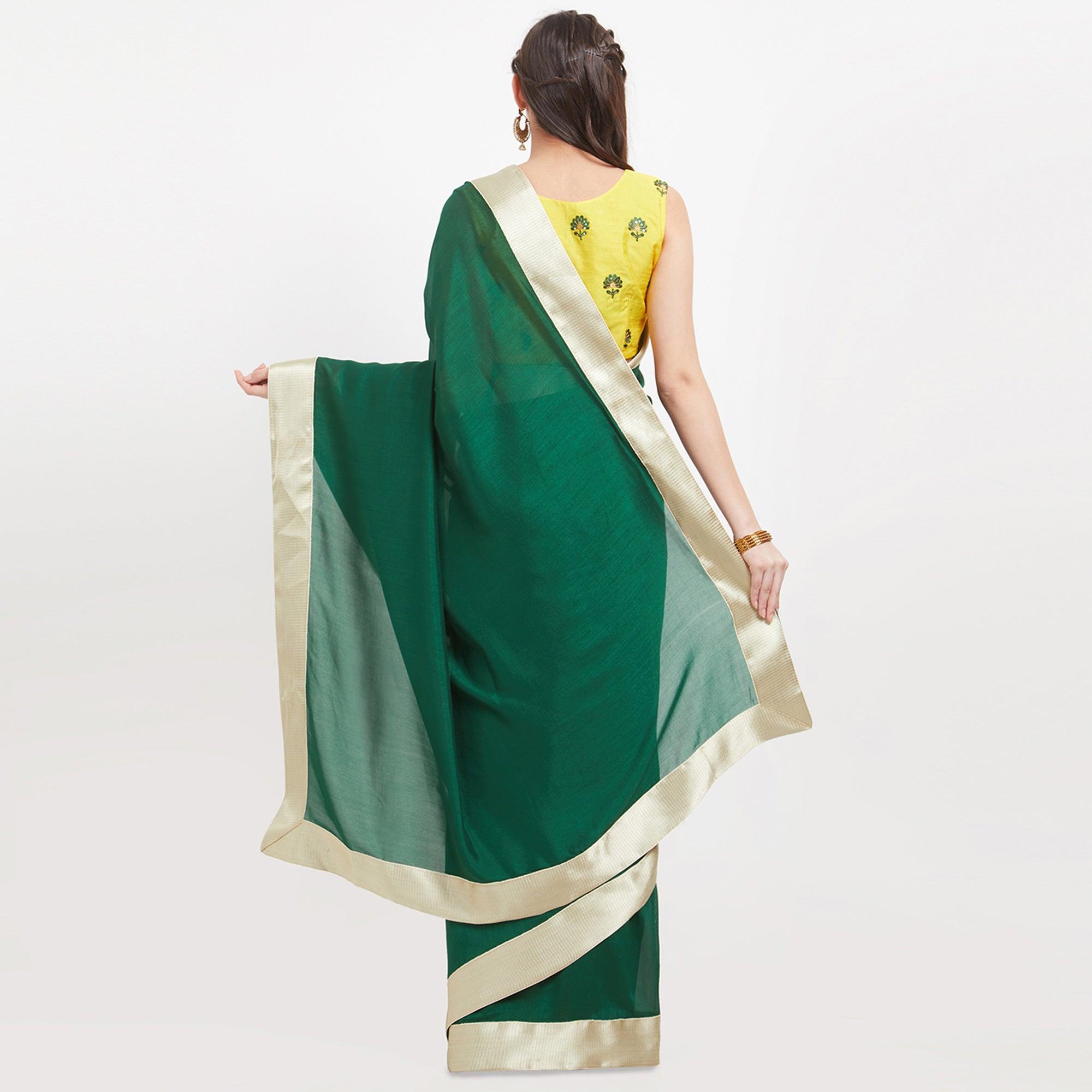 Gorgeous Green Partywear Embroidered Vichitra Art Silk Saree - Peachmode