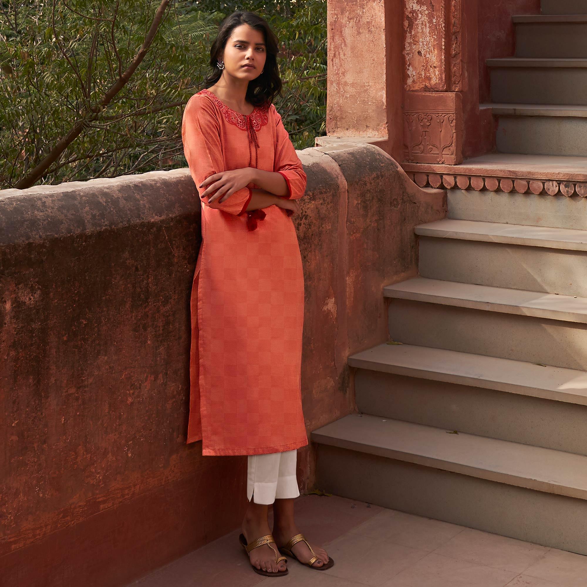 Gorgeous Grey Colored Casual Wear Embroidered Pure Cotton Kurti - Peachmode