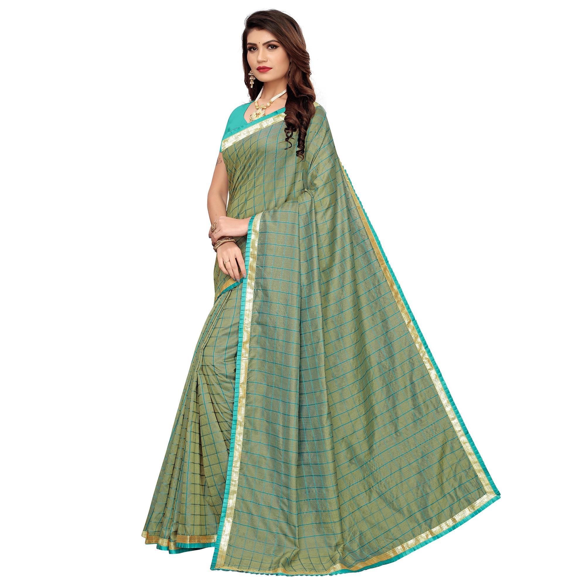 Gorgeous Greyish Green Colored Casual Wear Printed Art Silk Saree - Peachmode