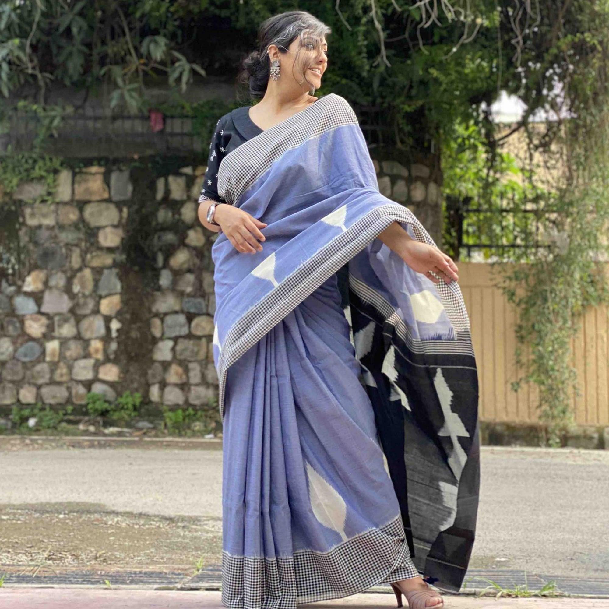 Gorgeous Light Blue Colored Casual Wear Printed Silk Saree - Peachmode