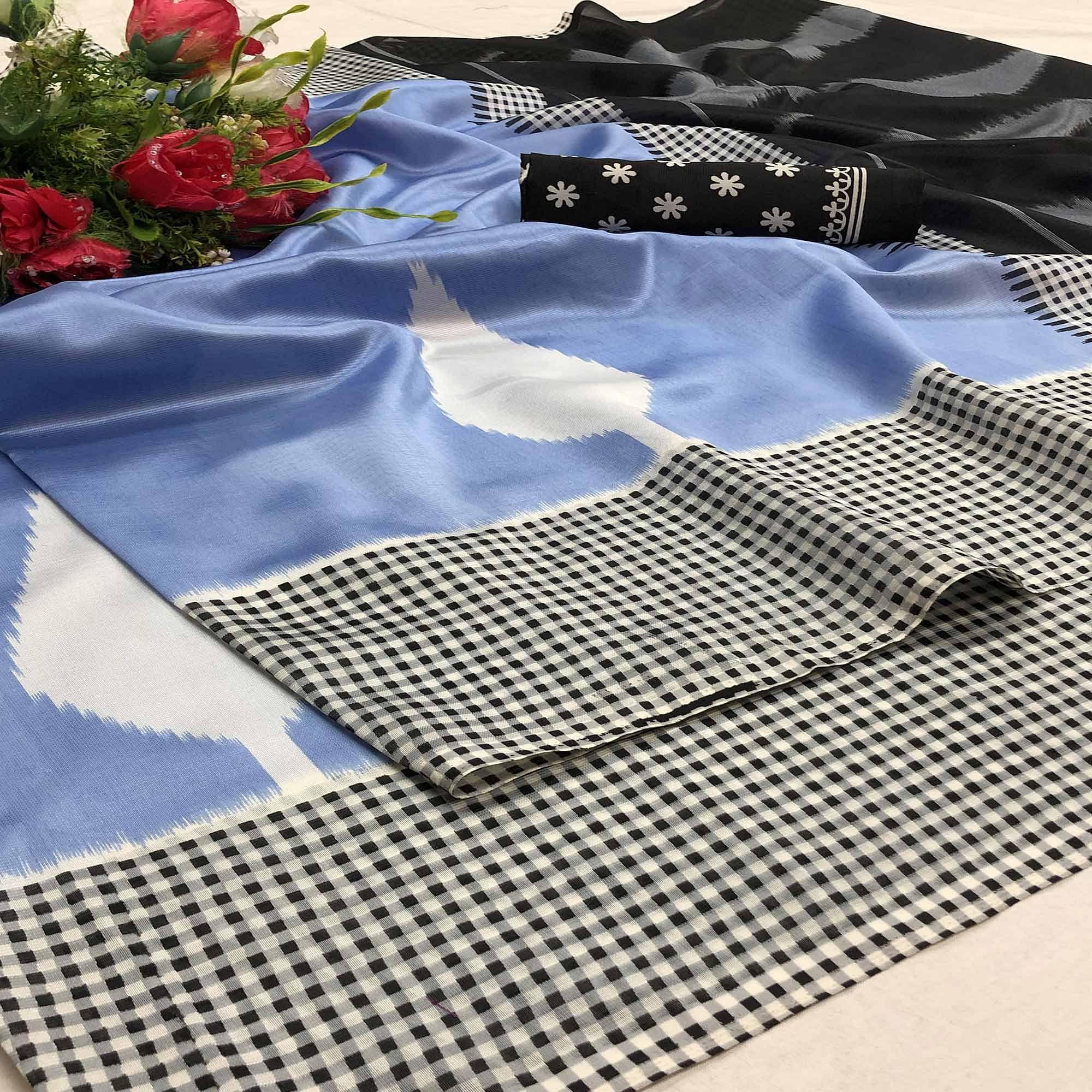 Gorgeous Light Blue Colored Casual Wear Printed Silk Saree - Peachmode