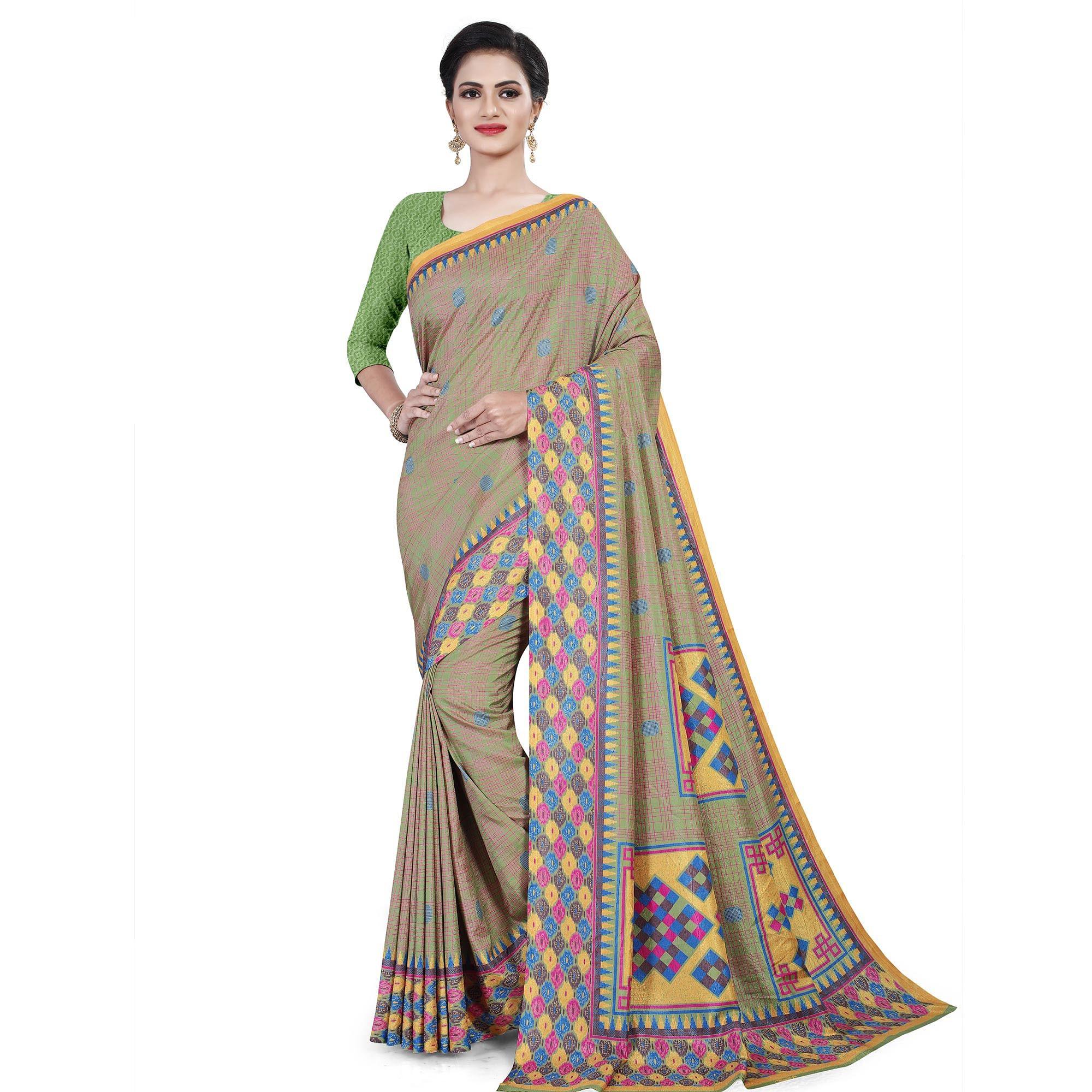 Gorgeous Light Green Colored Casual Wear Printed Cotton Saree - Peachmode