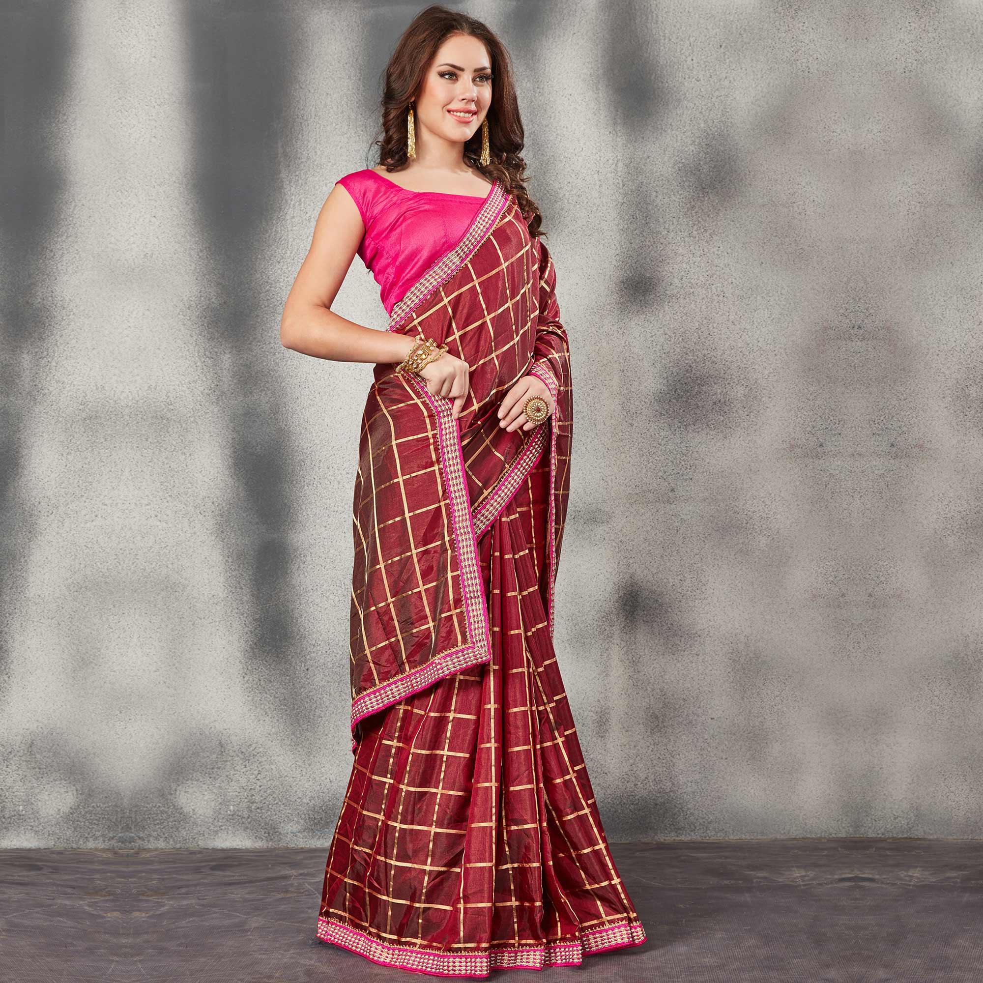 Gorgeous Maroon Colored Partywear Printed Silk Saree - Peachmode