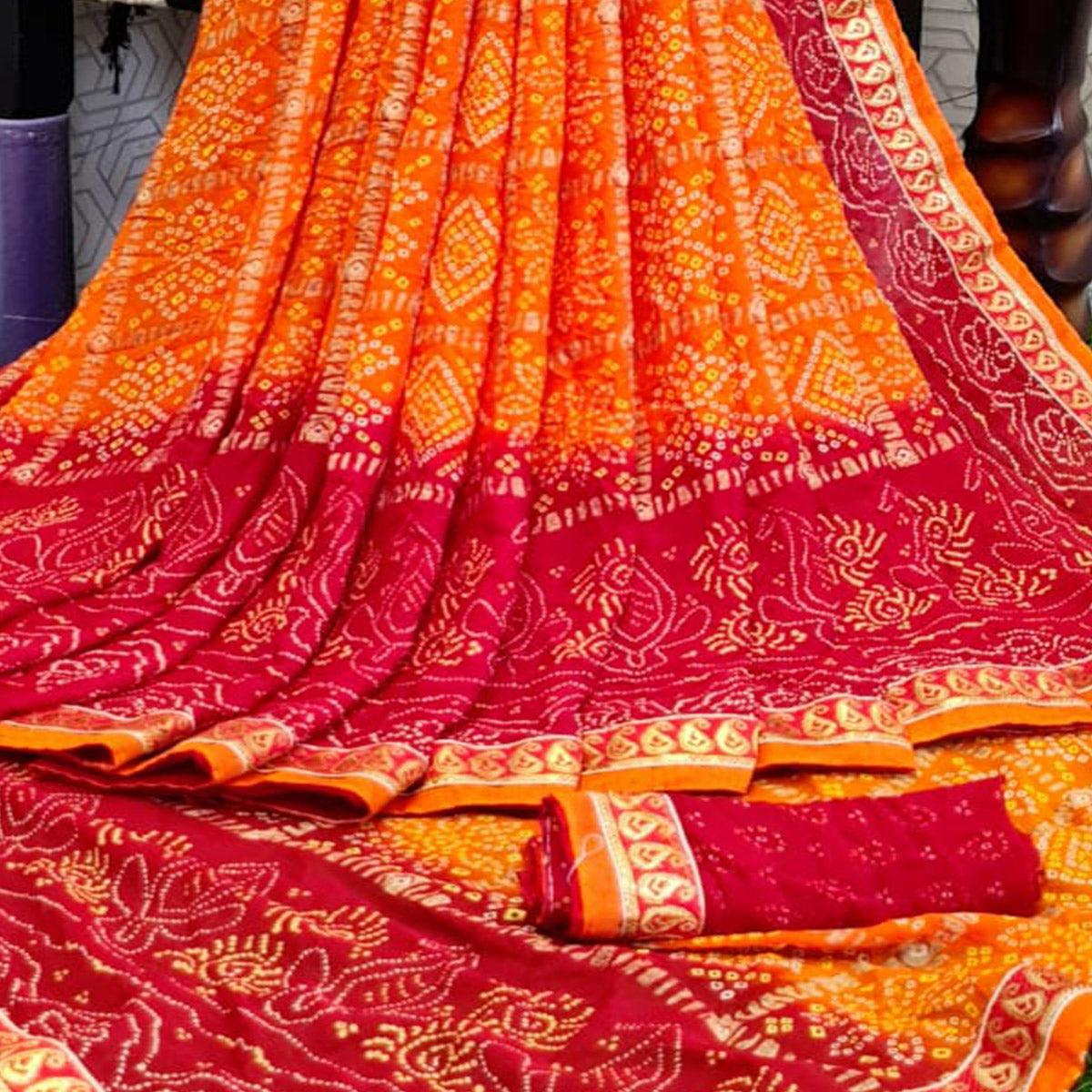 Gorgeous Pink & Orange Coloured Casual Wear Printed Moss Georgette Saree - Peachmode