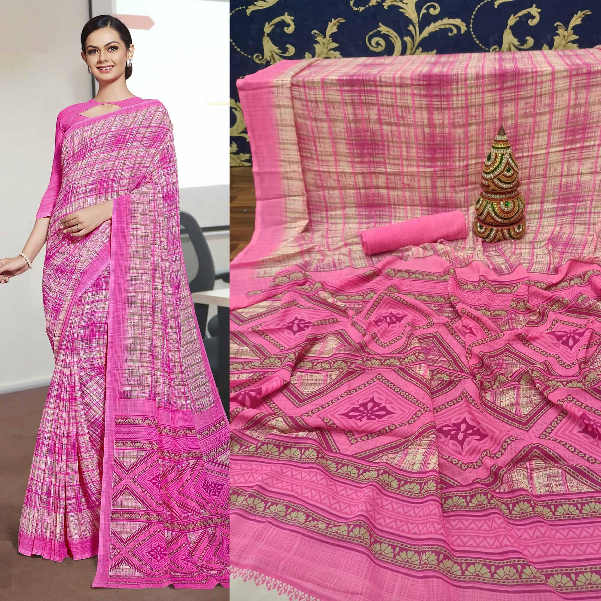 Gorgeous Pink Colored Casual Printed Georgette Saree - Peachmode