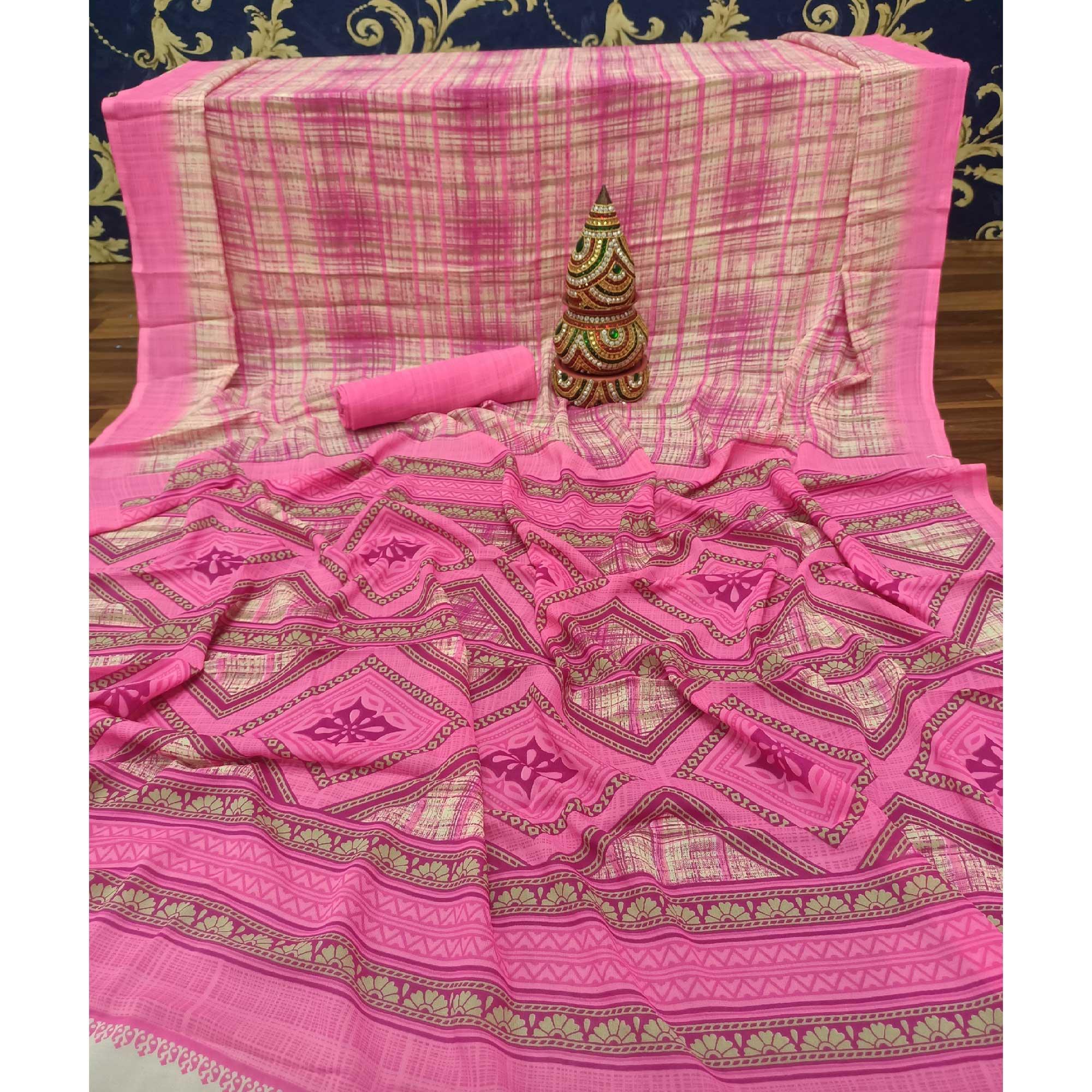 Gorgeous Pink Colored Casual Printed Georgette Saree - Peachmode
