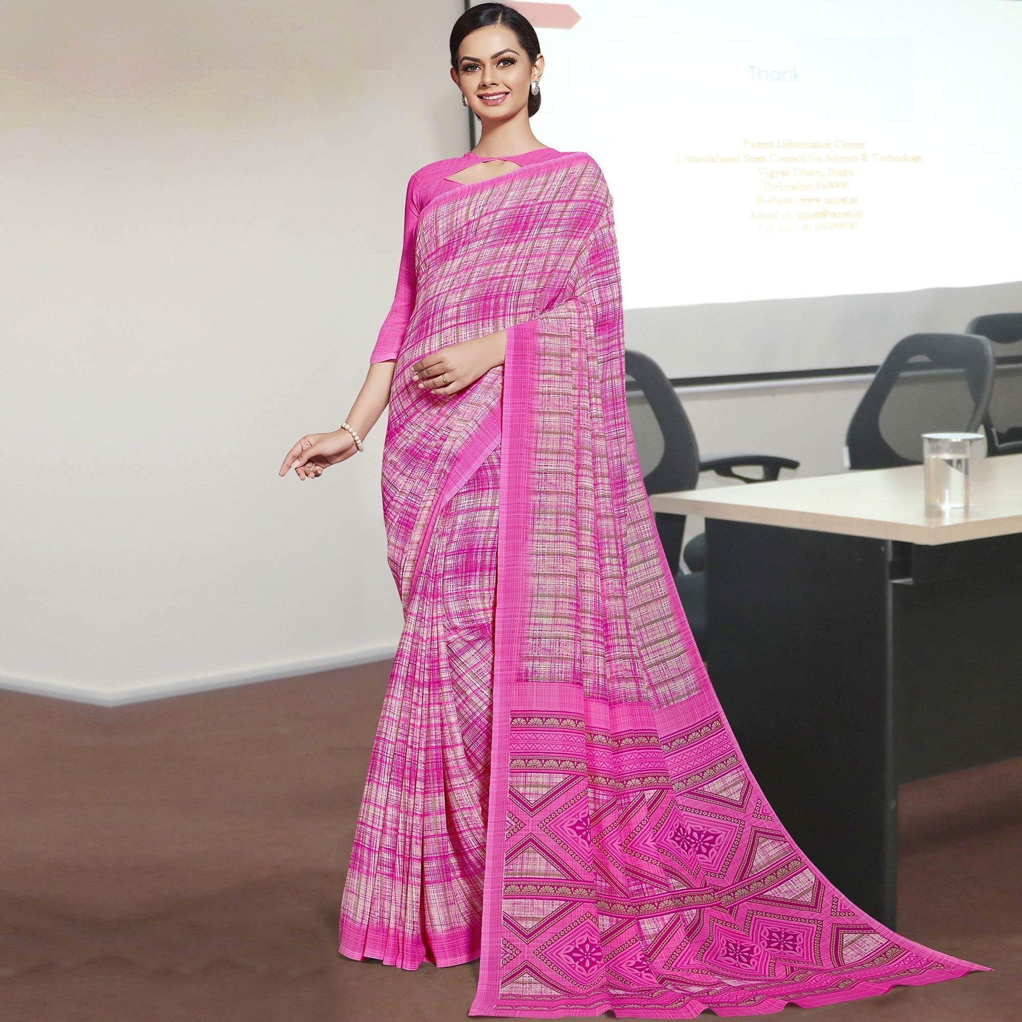 Gorgeous Pink Colored Casual Printed Georgette Saree - Peachmode