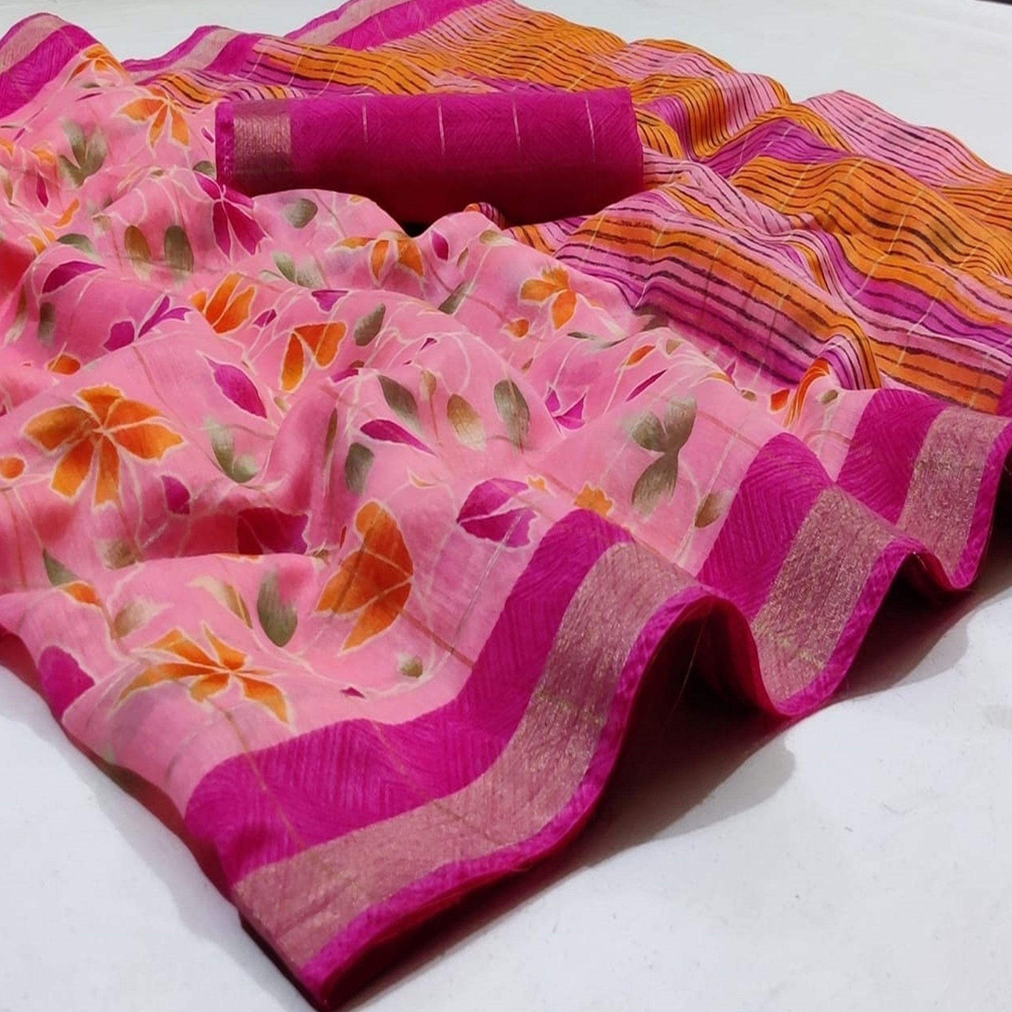 Gorgeous Pink Colored Casual Wear Fancy Printed Cotton Saree - Peachmode