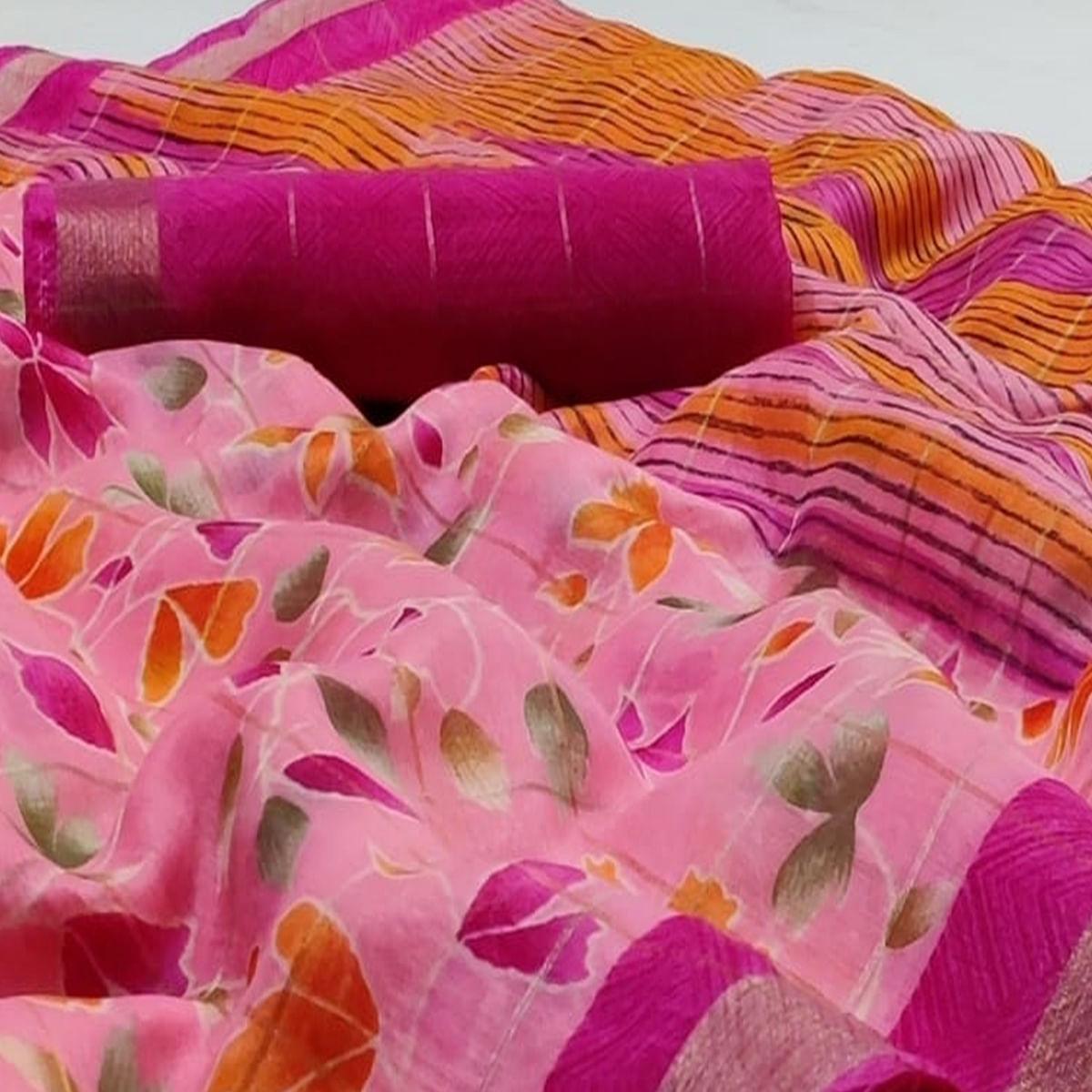 Gorgeous Pink Colored Casual Wear Fancy Printed Cotton Saree - Peachmode