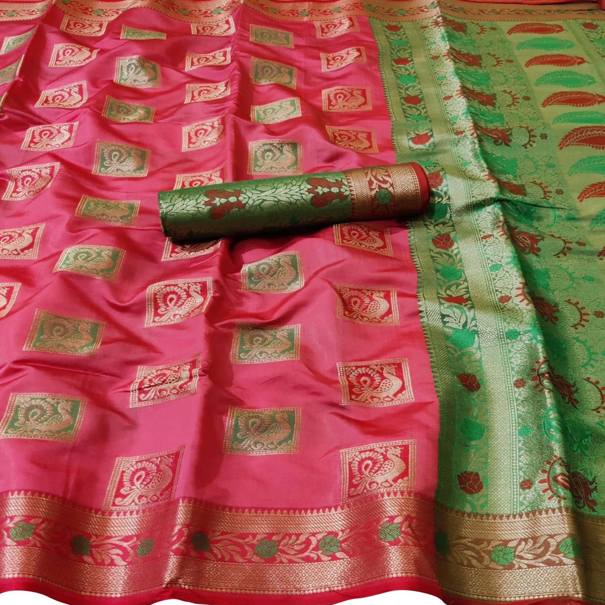 Gorgeous Pink Colored Festive Wear Woven Silk Saree - Peachmode