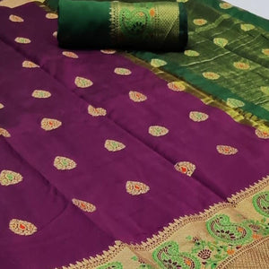 Gorgeous Purple Colored Festive Wear Woven Soft Silk Saree - Peachmode