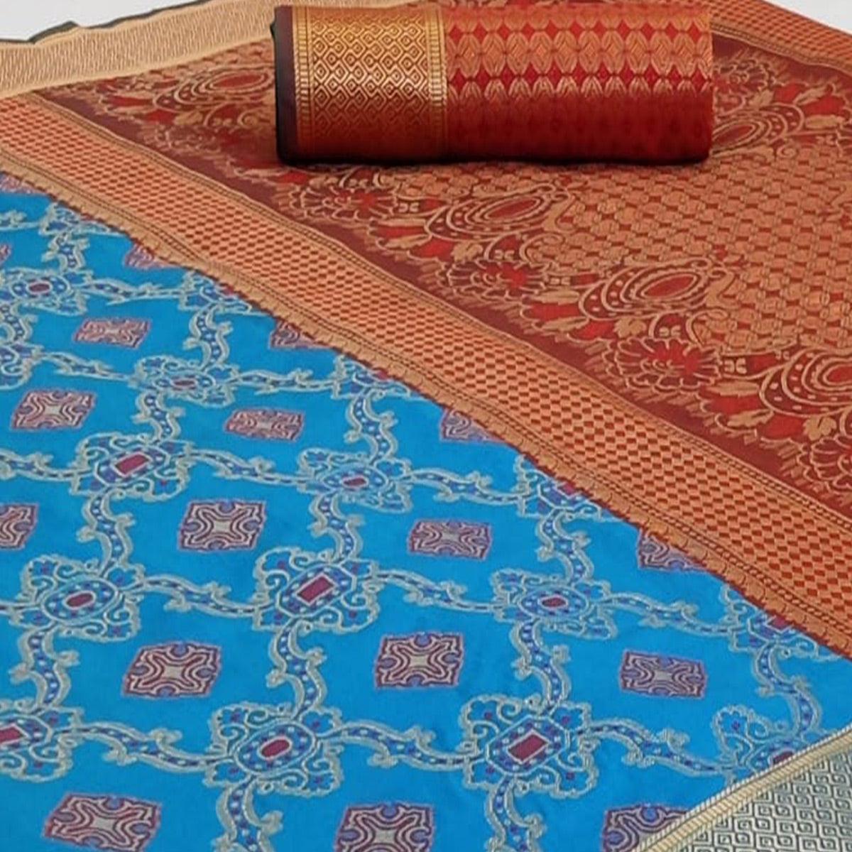 Gorgeous Sky Blue Colored Festive Wear Woven Silk Saree - Peachmode
