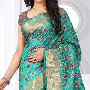 Gorgeous Turquoise Green Colored Festive Wear Woven Banarasi Silk Saree - Peachmode
