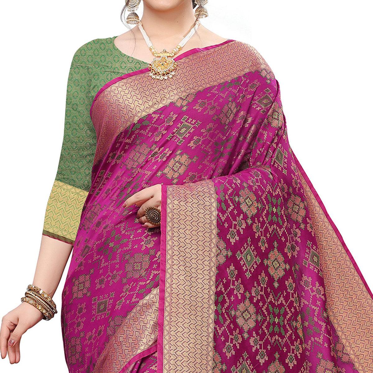 Gorgeous Wine Colored Festive Wear Woven Kanjivaram Silk Saree - Peachmode