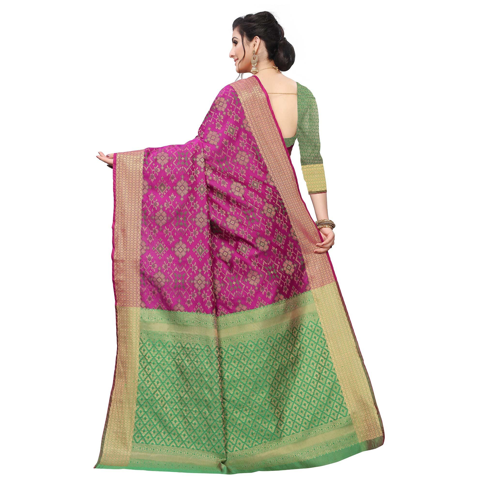 Gorgeous Wine Colored Festive Wear Woven Kanjivaram Silk Saree - Peachmode