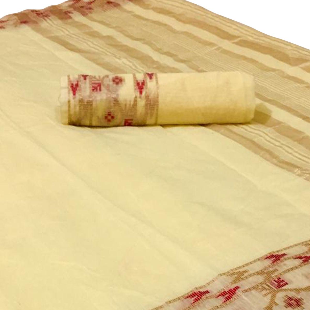 Gorgeous Yellow Colored Festive Wear Woven Linen Saree - Peachmode