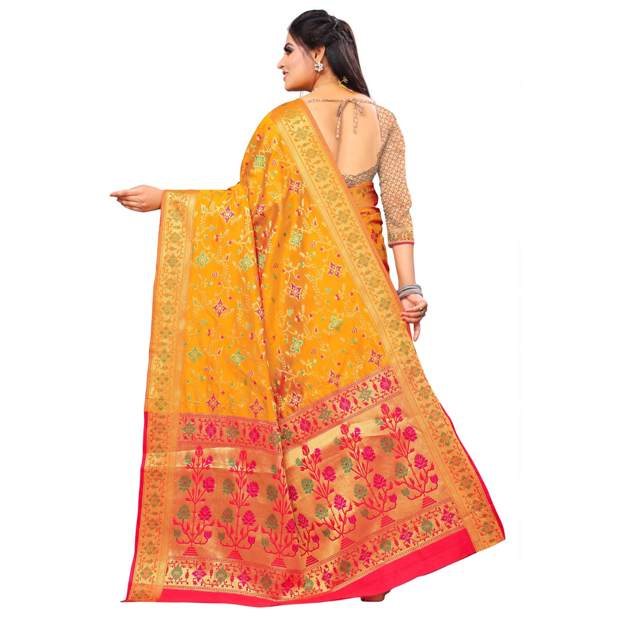 Gorgeous Yellow Colored Festive Wear Woven Silk Saree - Peachmode
