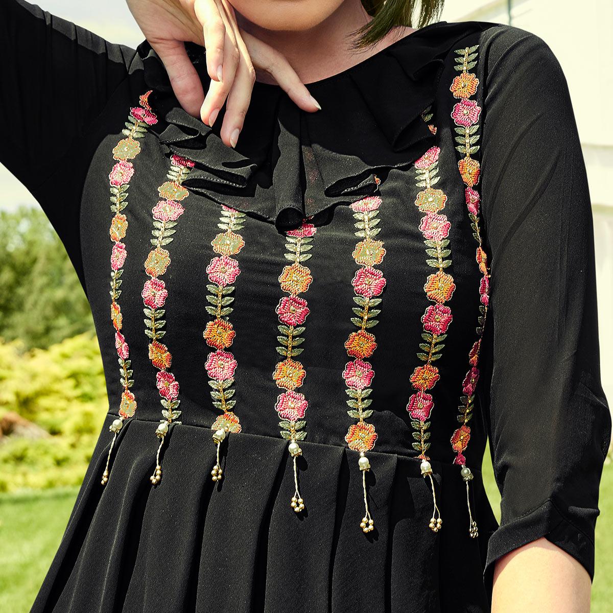 Party Wear Black Color embroidery work gown - Khwaissh