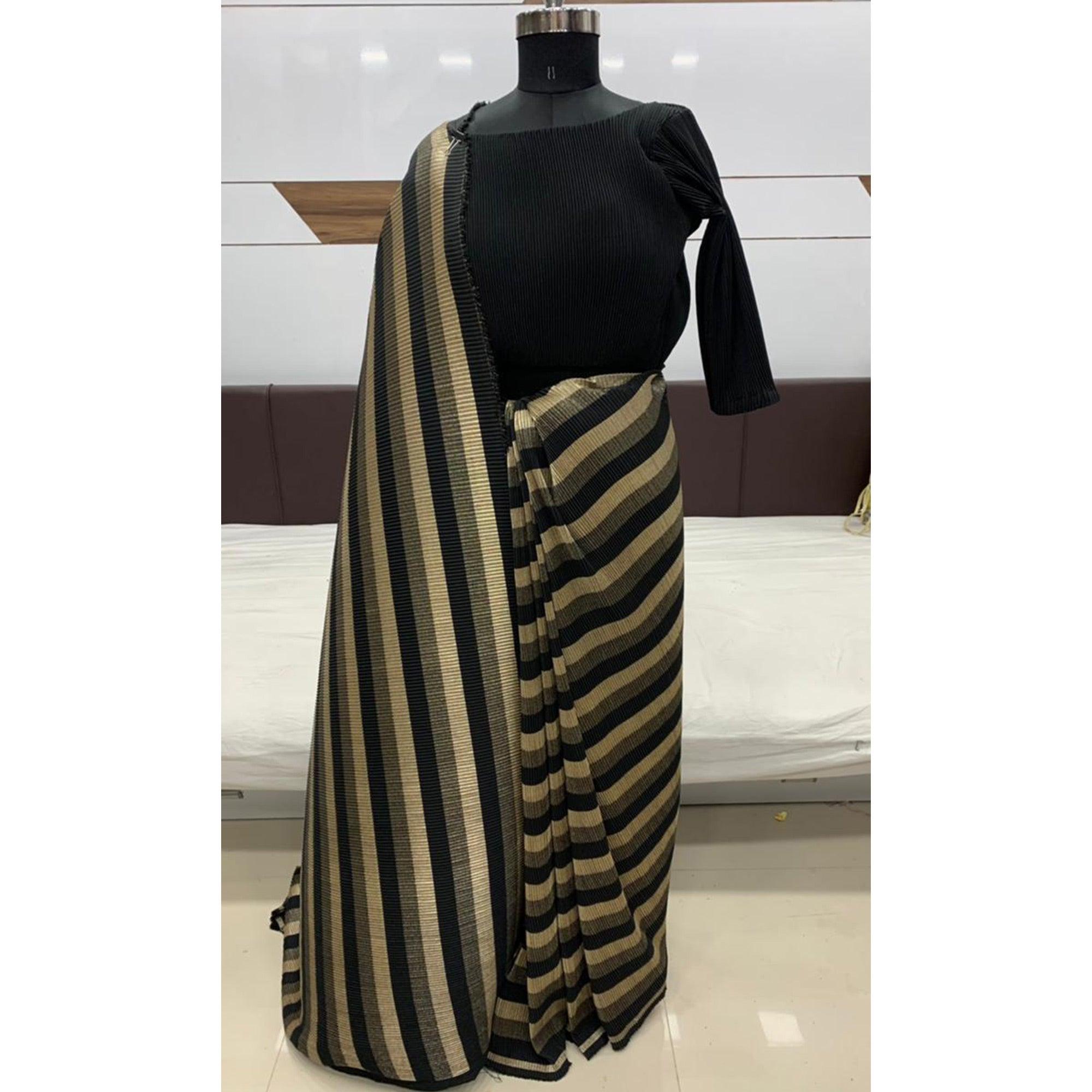 Graceful Black Colored Party Wear Foil Print With Plitting Half- Half Silk Saree - Peachmode