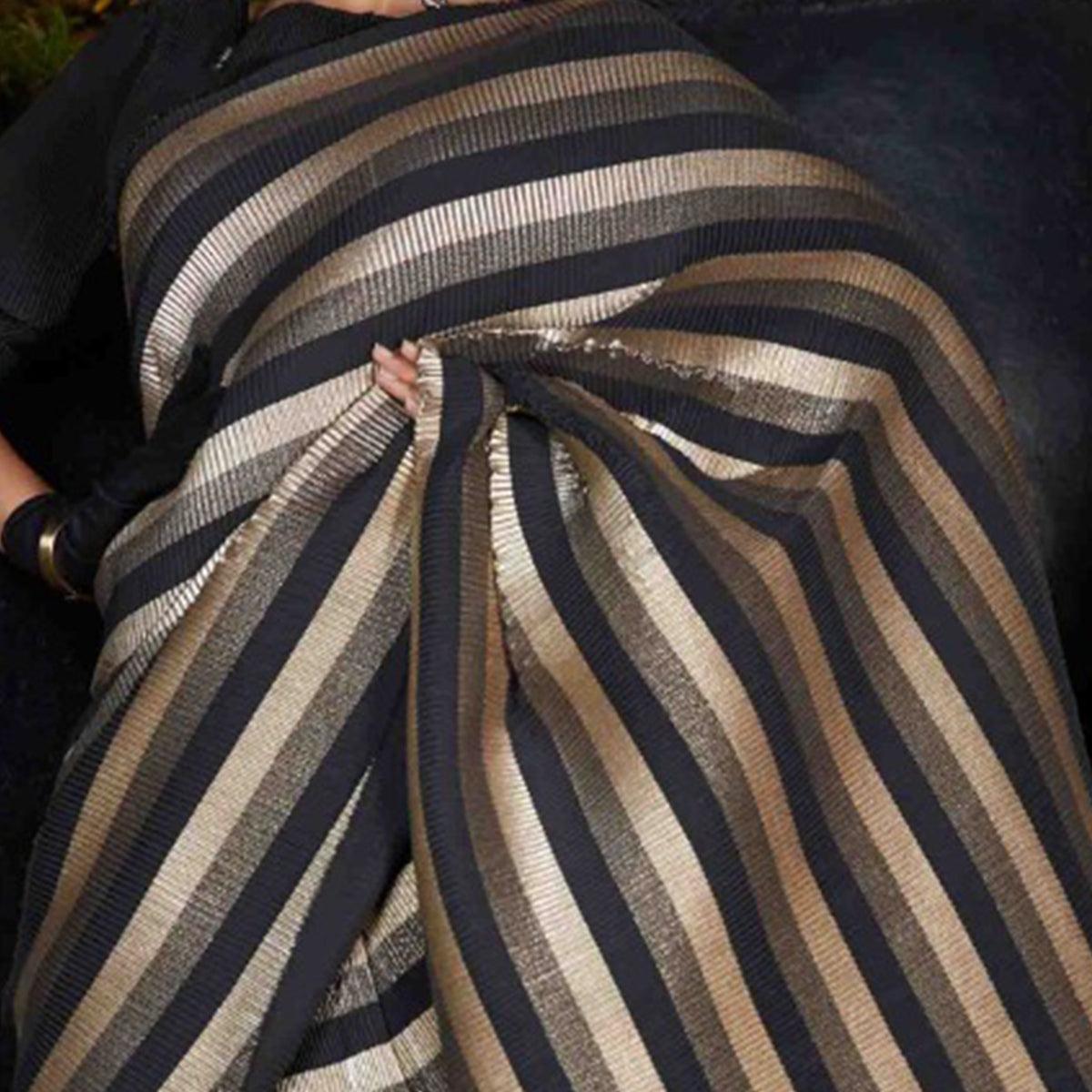 Graceful Black Colored Party Wear Foil Print With Plitting Half- Half Silk Saree - Peachmode