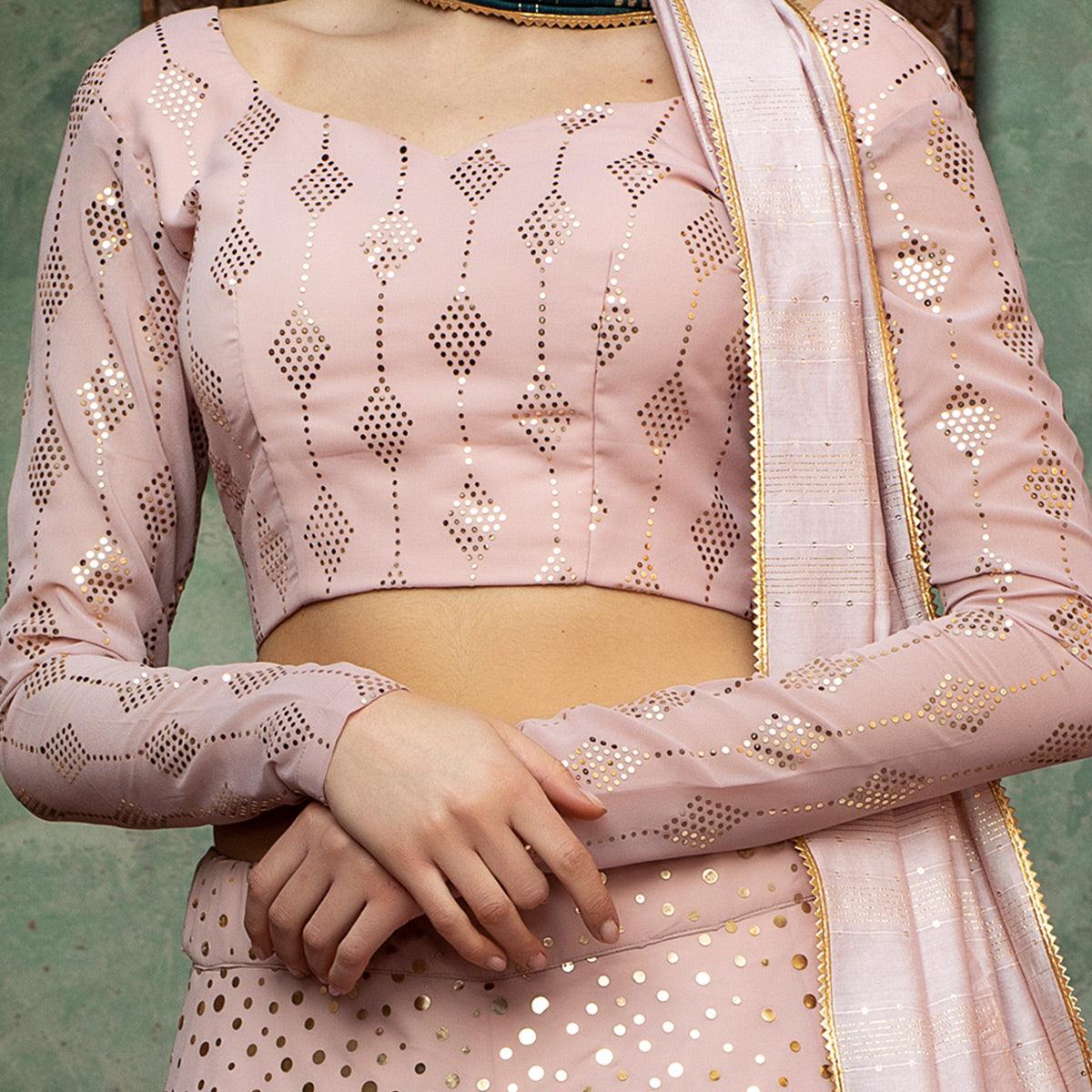 Graceful Dusty Pink Coloured Festive Wear Fancy Sequence Work Georgette Lehenga Choli - Peachmode