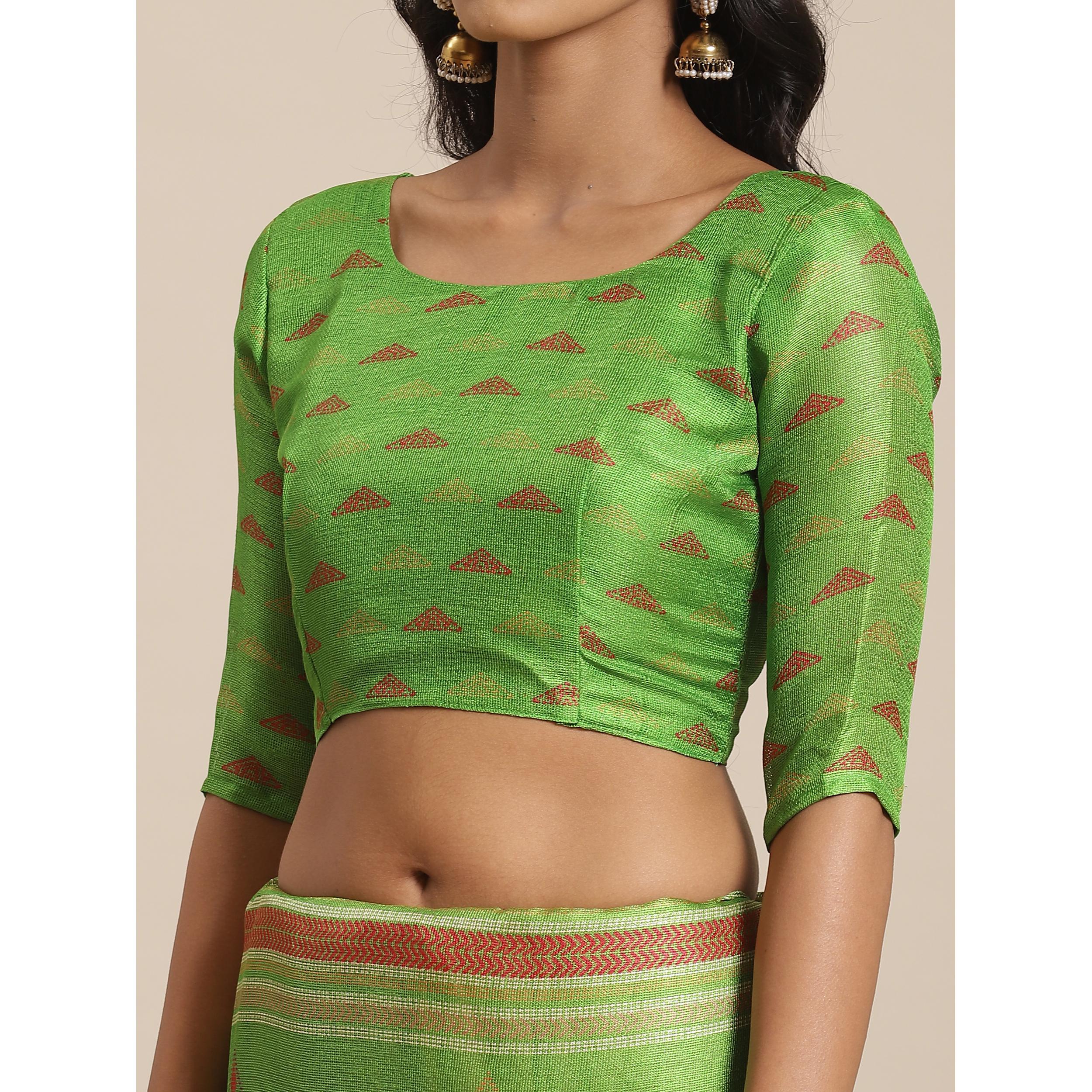 Graceful Green Colored Casual Wear Printed Jute Silk Saree - Peachmode
