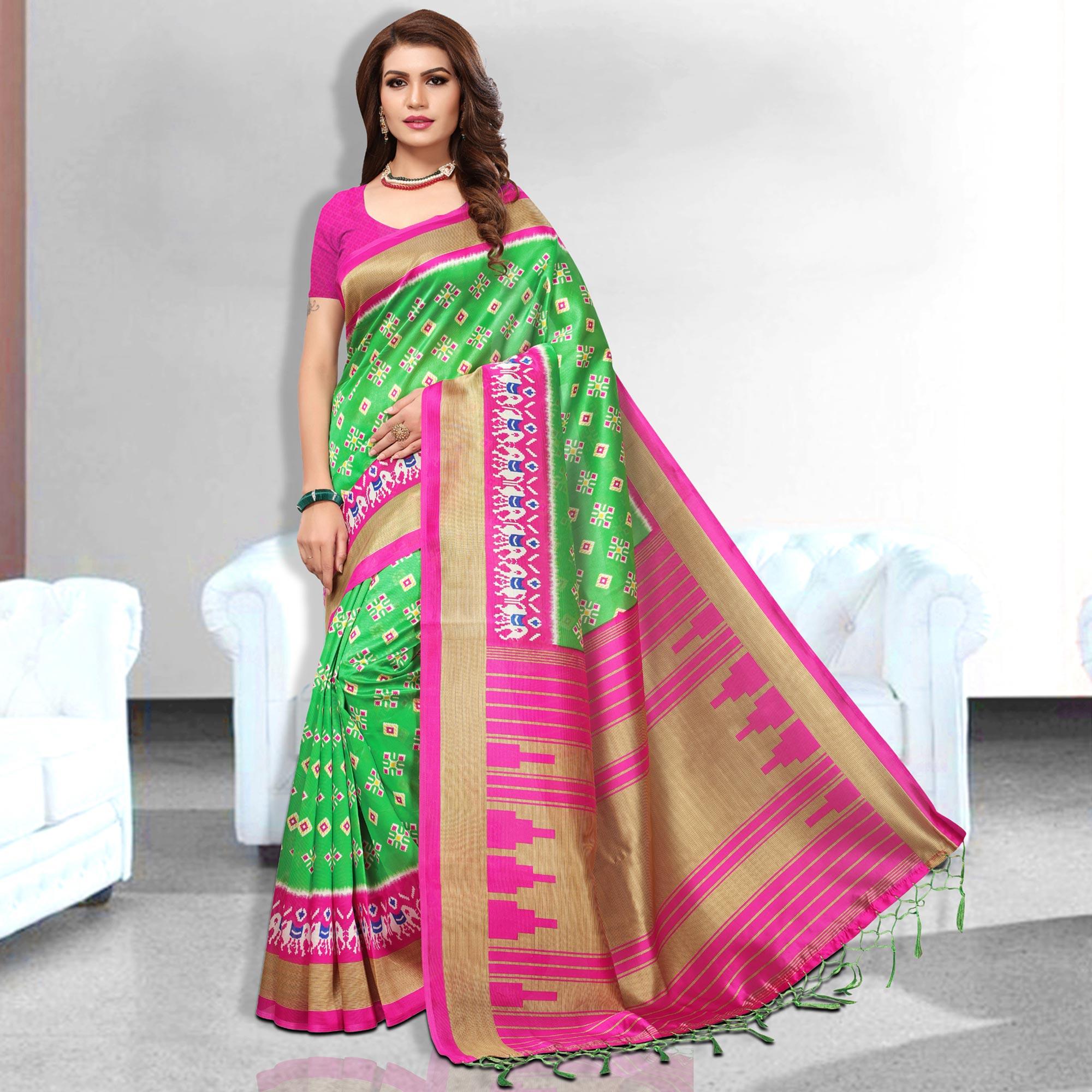 Graceful Green Colored Festive Wear Art Silk Saree - Peachmode