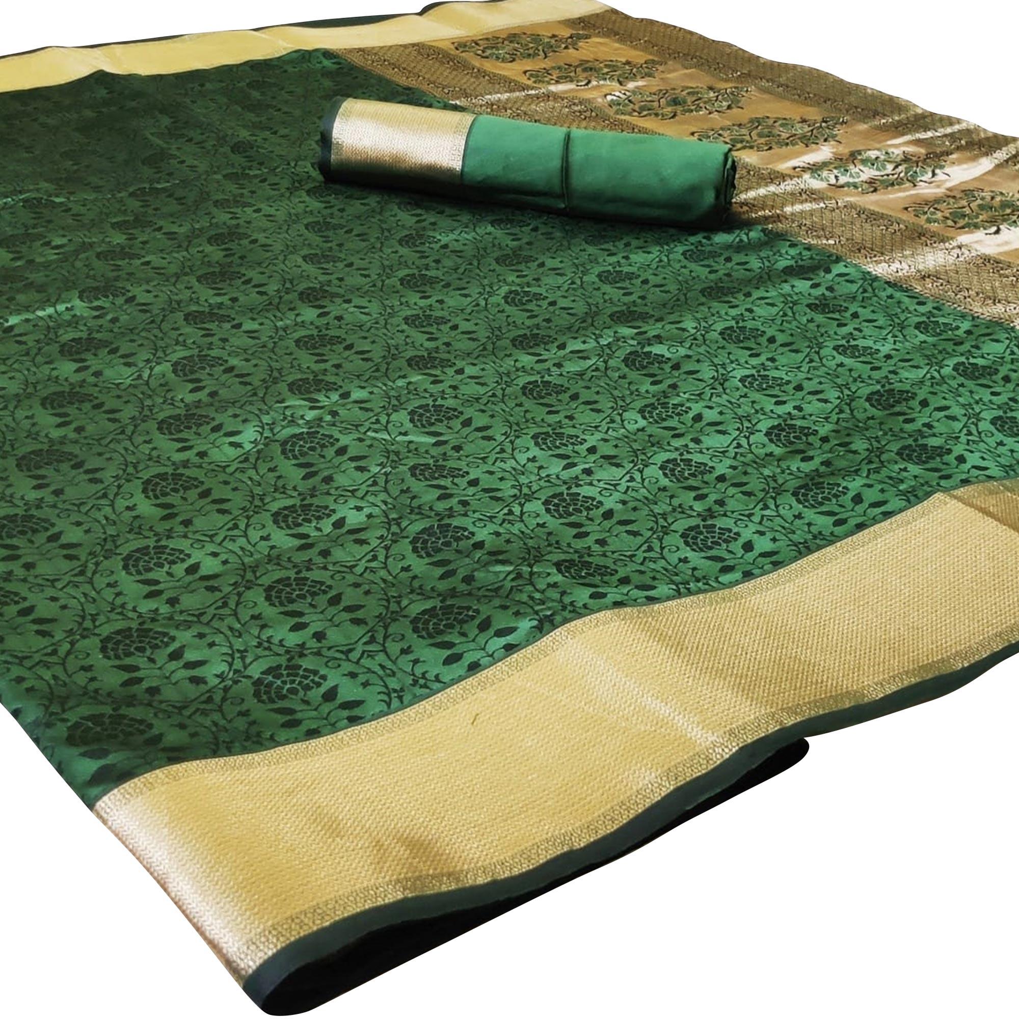 Graceful Green Colored Festive Wear Woven Heavy Silk Saree - Peachmode