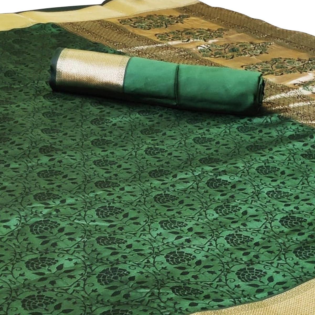 Graceful Green Colored Festive Wear Woven Heavy Silk Saree - Peachmode