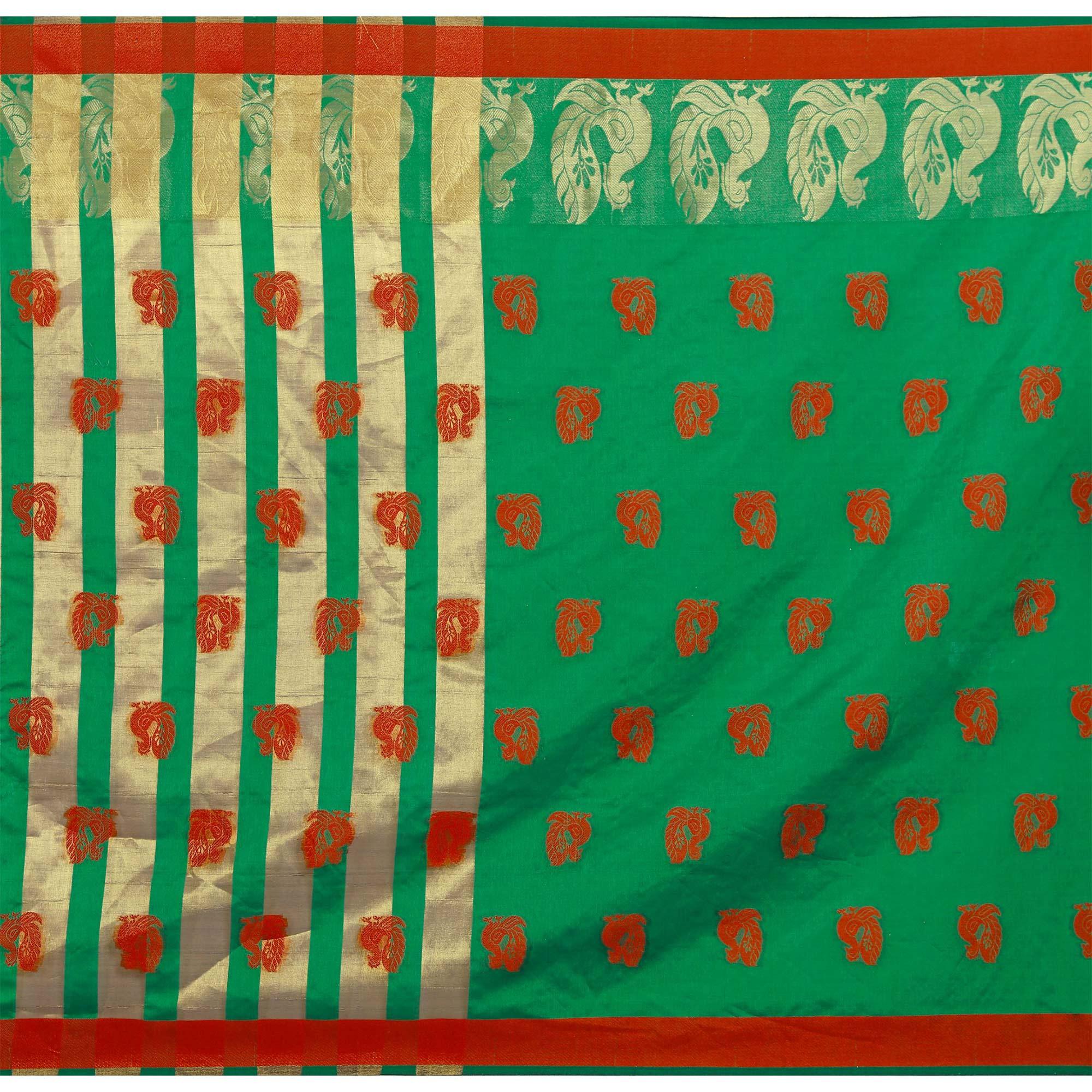Graceful Green Colored Festive Wear Woven Work Art Silk Saree - Peachmode