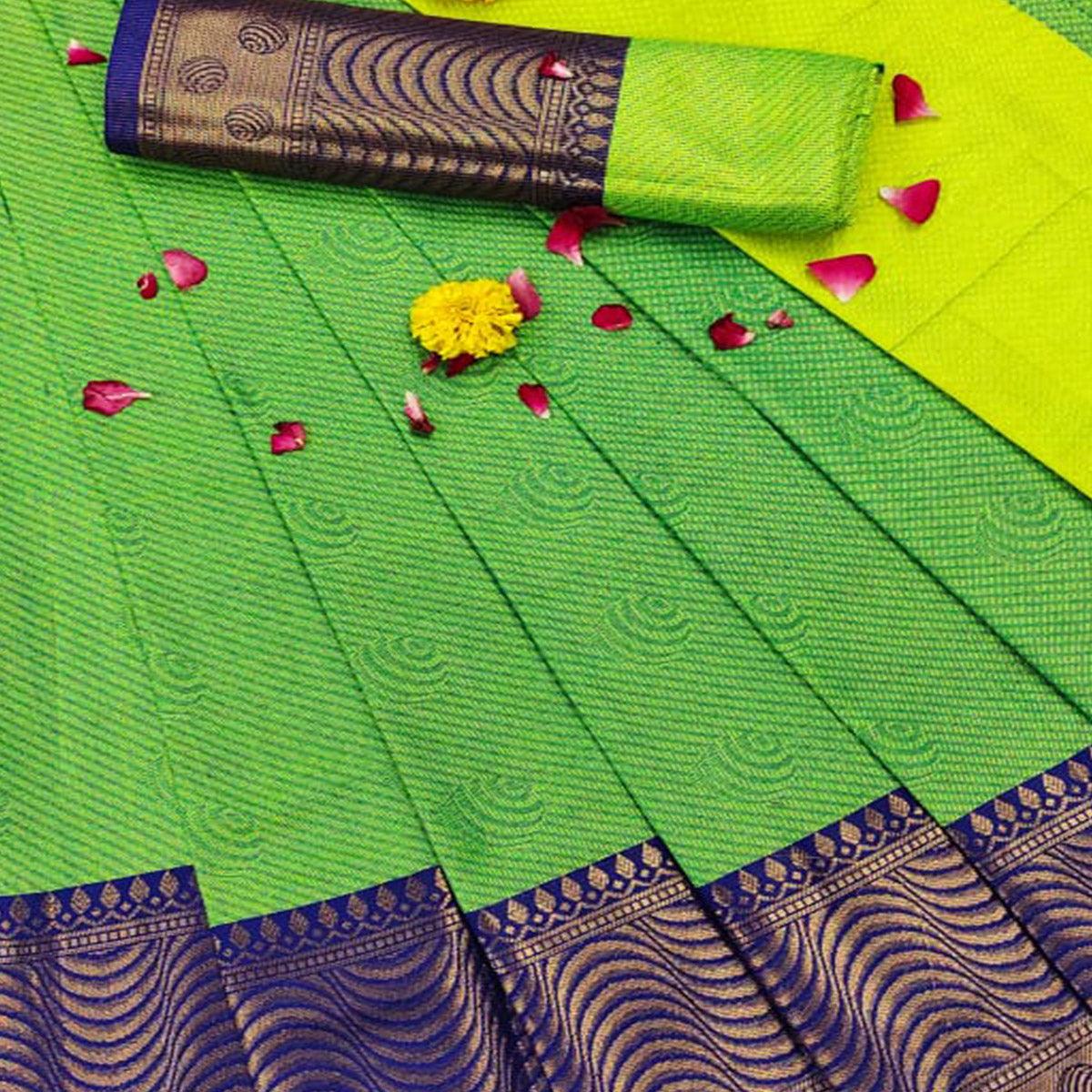 Graceful Green Coloured Festive Wear Woven Cotton Silk Saree - Peachmode