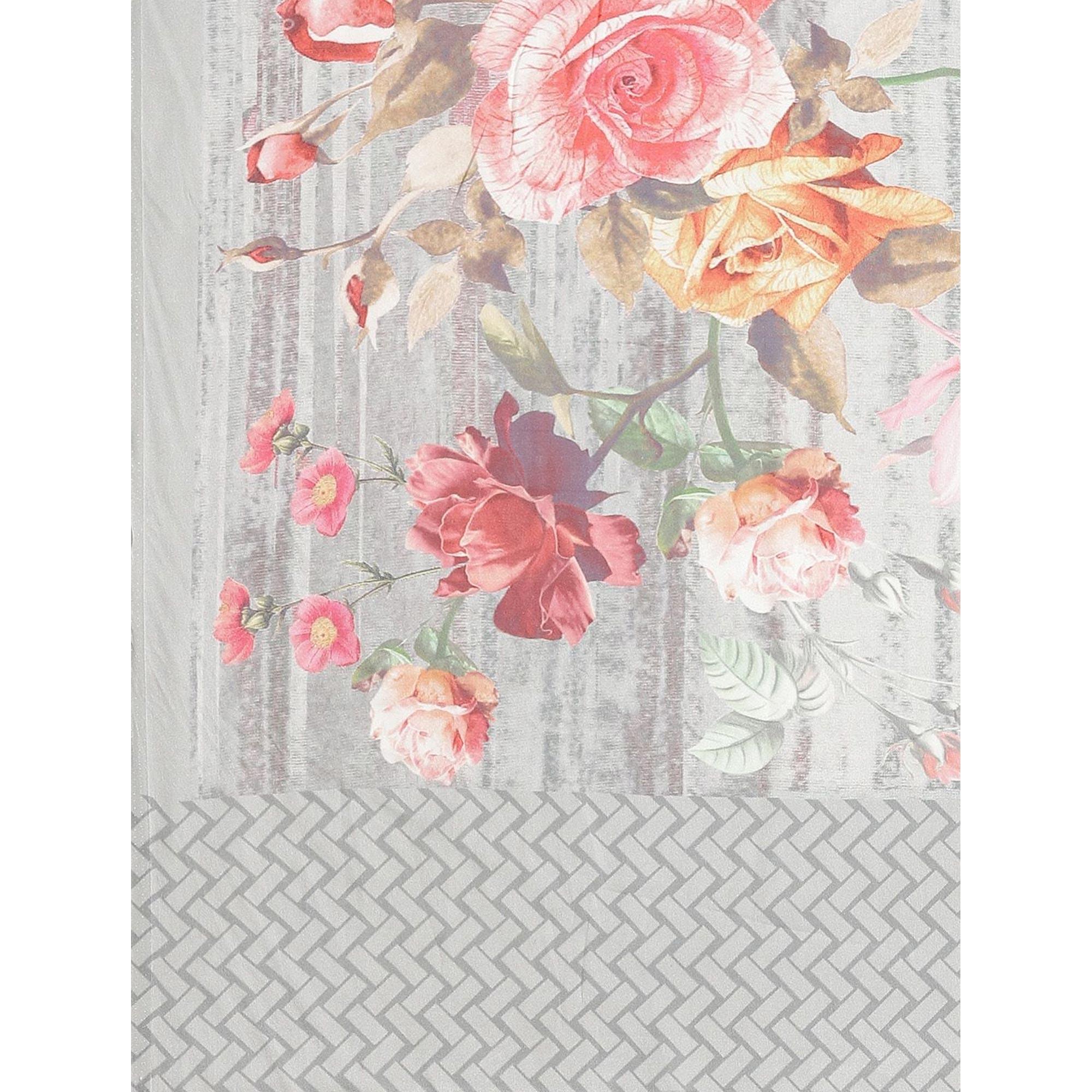 Graceful Grey Colored Casual Wear Printed Satin Crepe Saree - Peachmode