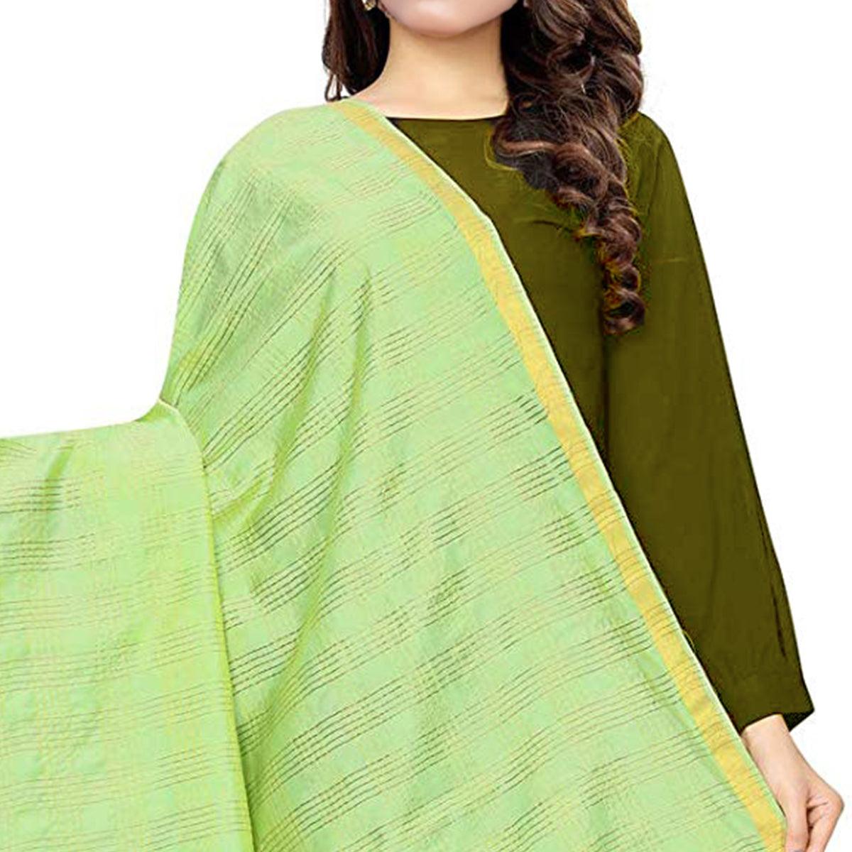 Graceful Light Green Colored Festive Wear Cotton Silk Dupatta - Peachmode