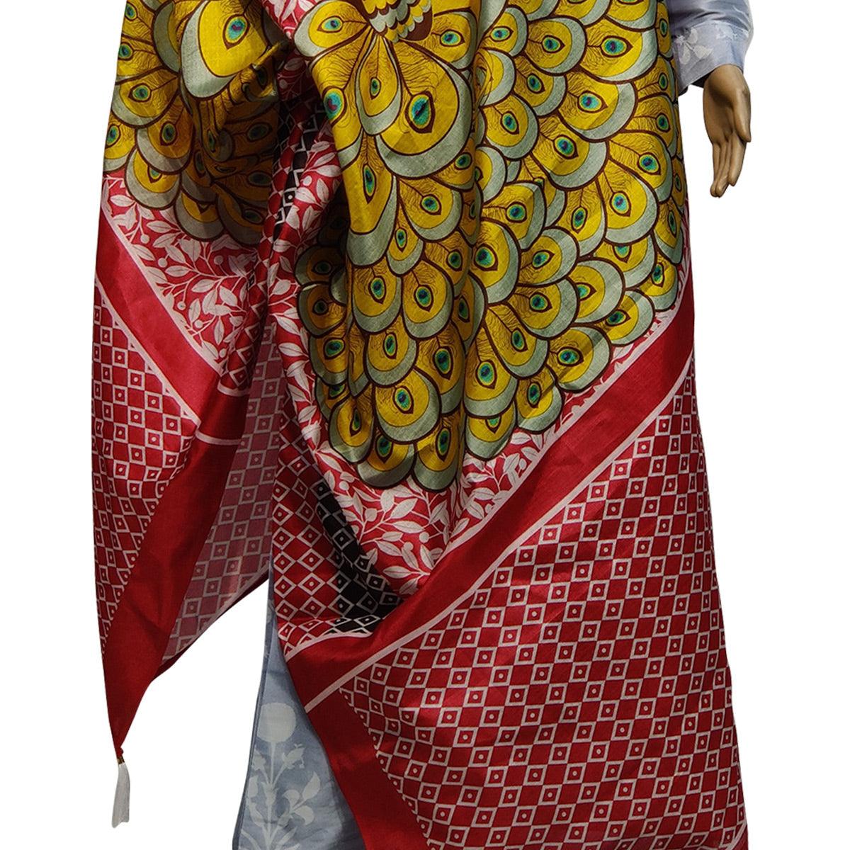 Graceful Multi Colored Casual Wear Printed Cotton Silk Dupatta With Tassels - Peachmode